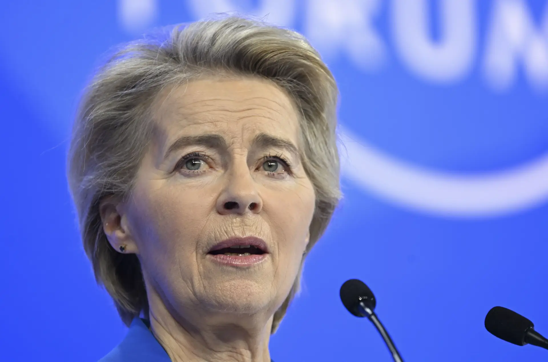 A presidente da Comissão Europeia, Ursula von der Leyen, no Fórum Económico Mundial, em Davos