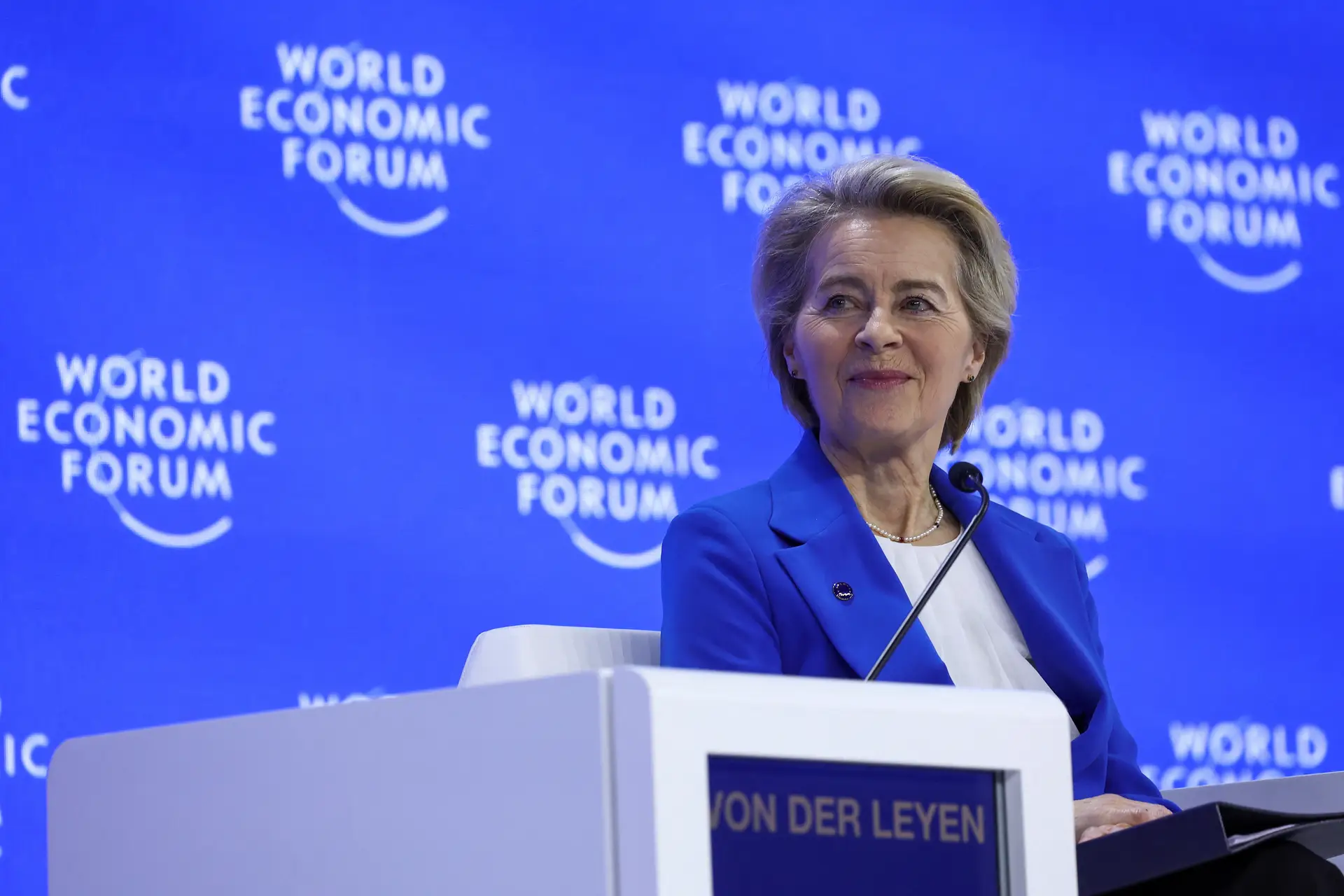 Ursula von der Leyen durante o seu discurso no Fórum de Davos