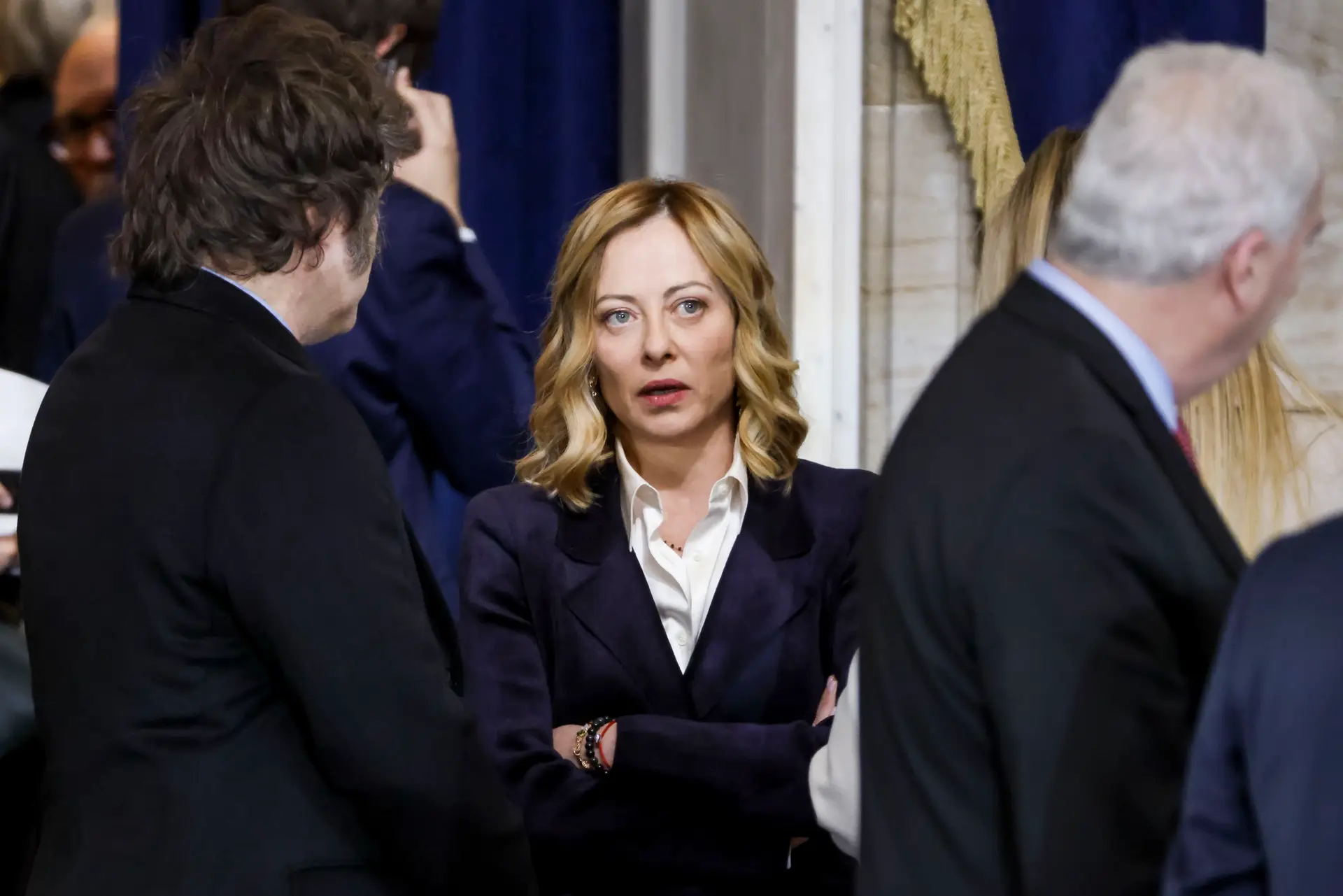 Giorgia Meloni na cerimónia de tomada de posse de Donald Trump