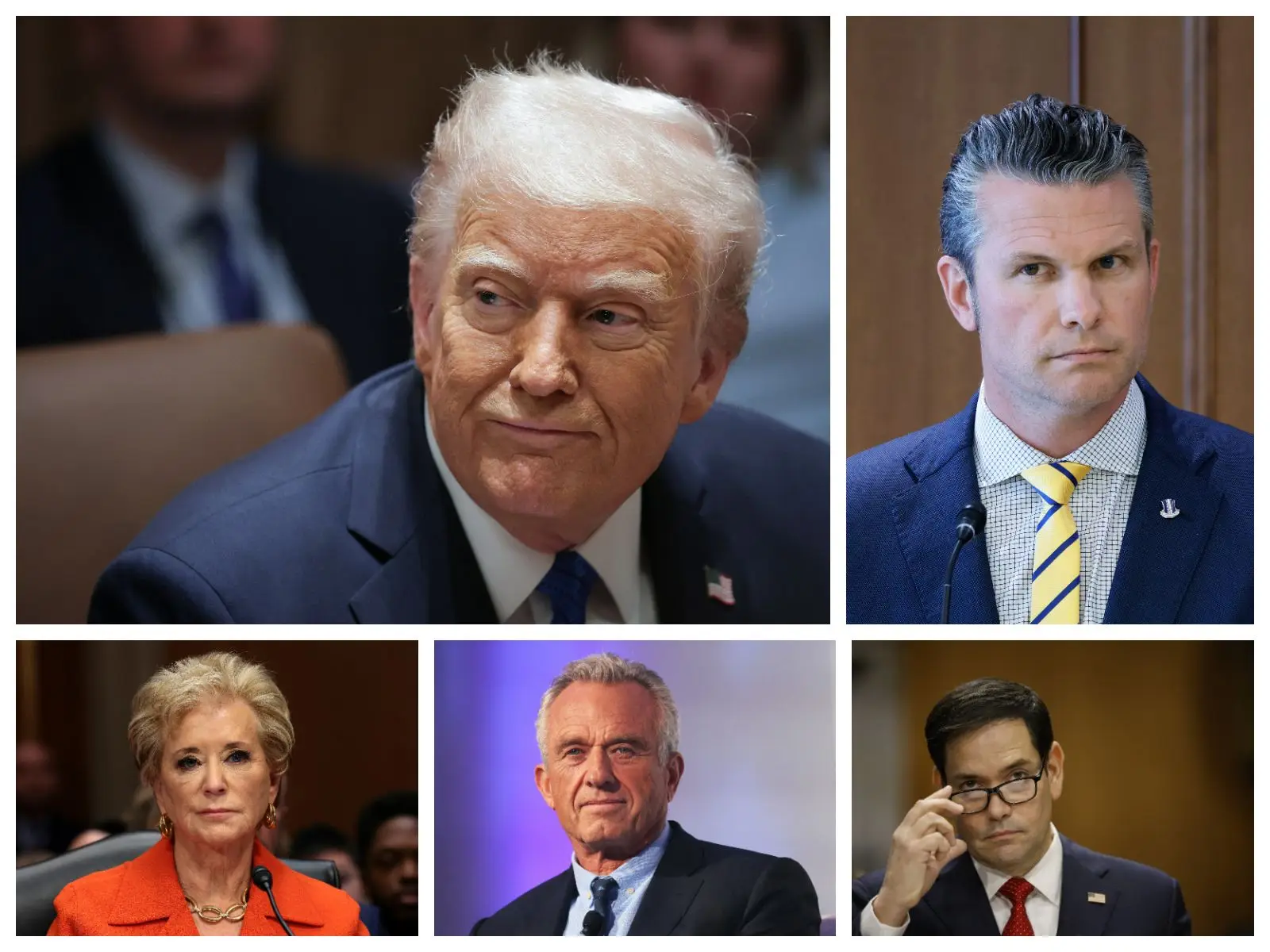 Donald Trump, Pete Hegseth, Linda McMahon, Robert F. Kennedy Jr e Marco Rubio
