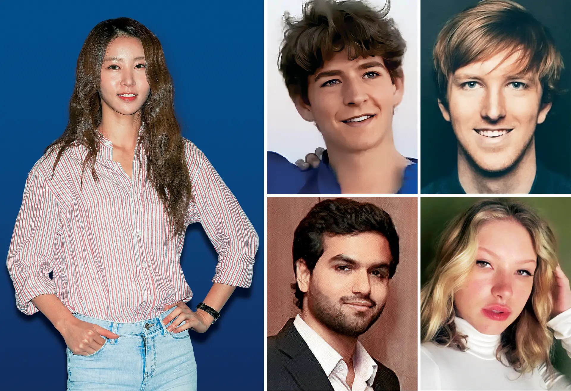 Kim Jung-youn (à esquerda); Leonardo Del Vecchio (no meio, em cima); Kevin Lehmann (no canto superior direito); Firoz Mistry (no meio, em baixo); Lívia Voigt de Assis (no quanto inferior direito)