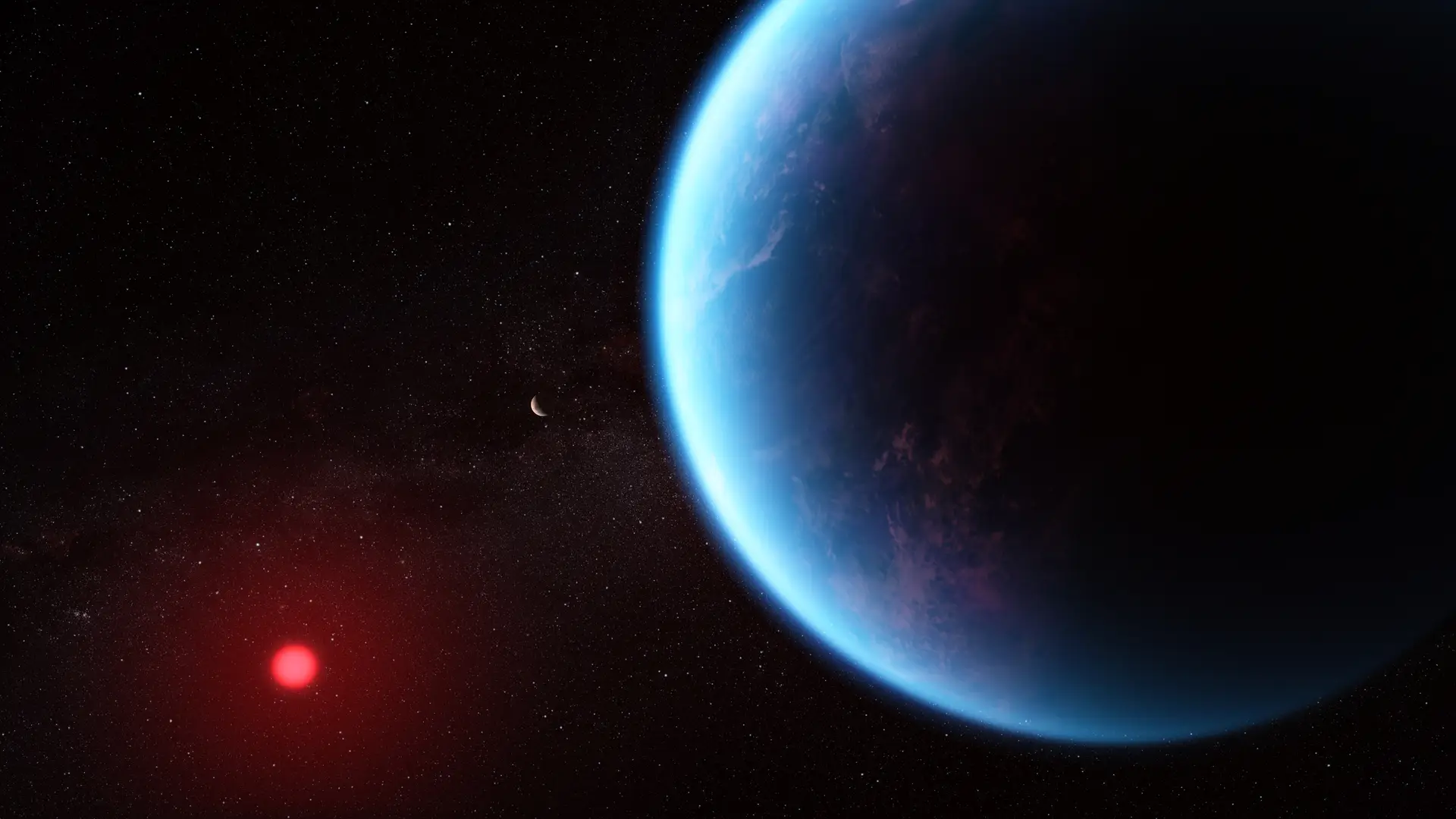 Uma ilustração de como pode ser o planeta K2-18 b, a 124 anos-luz de distância da Terra.