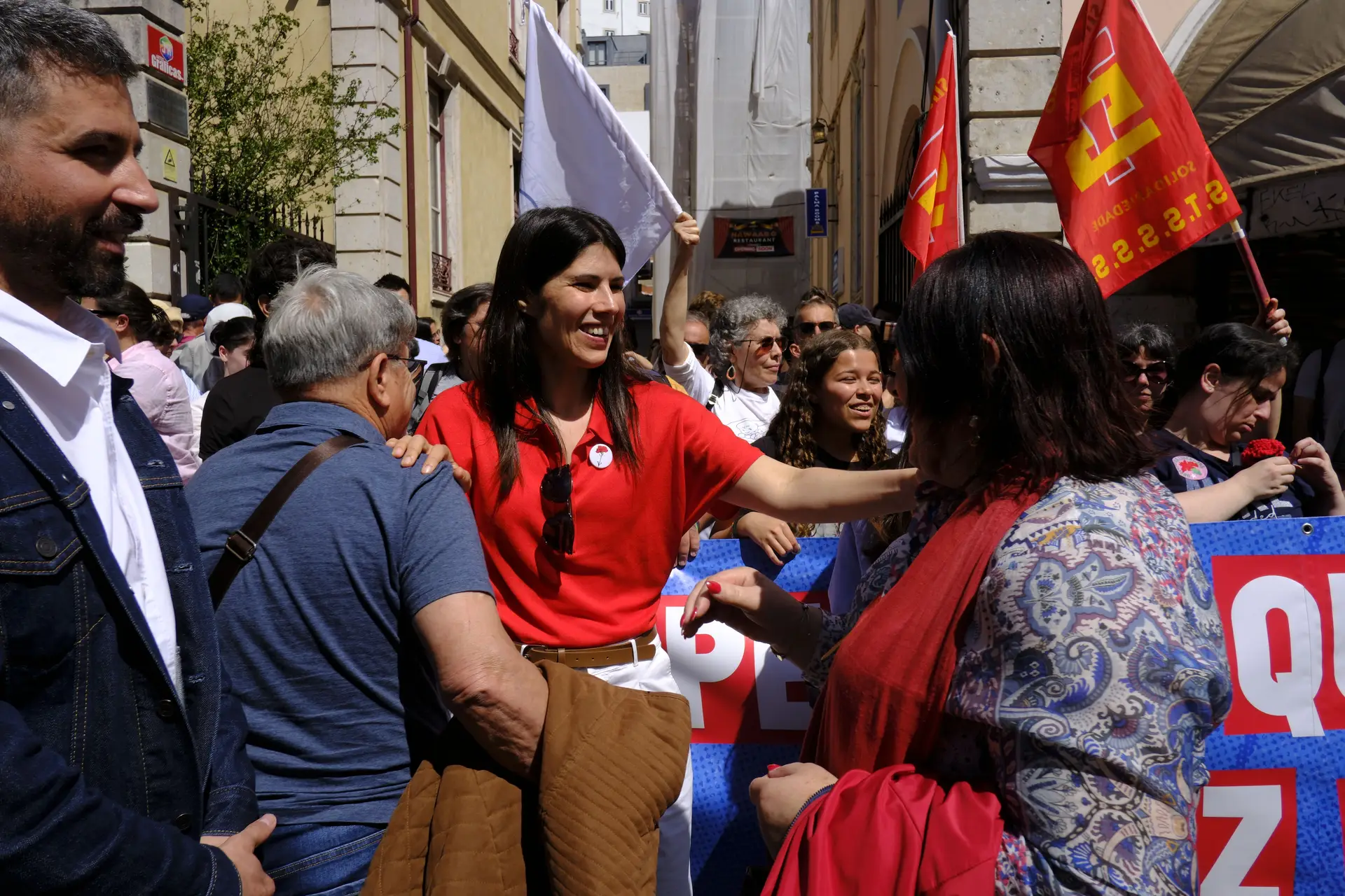 Manifestação do 1º de Maio da CGTP, em Lisboa, Na foto Mariana Mortágua e Fabian Figueiredo