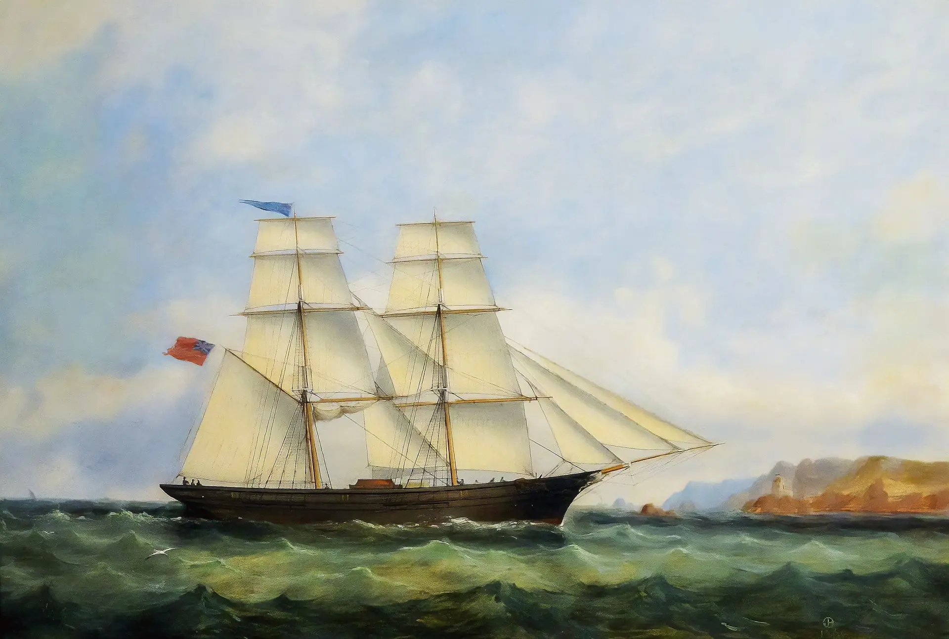 O navio “Flying Scud”, evocado por Stevenson, tal como foi pintado pelo britânico Philip John Ouless em 1862