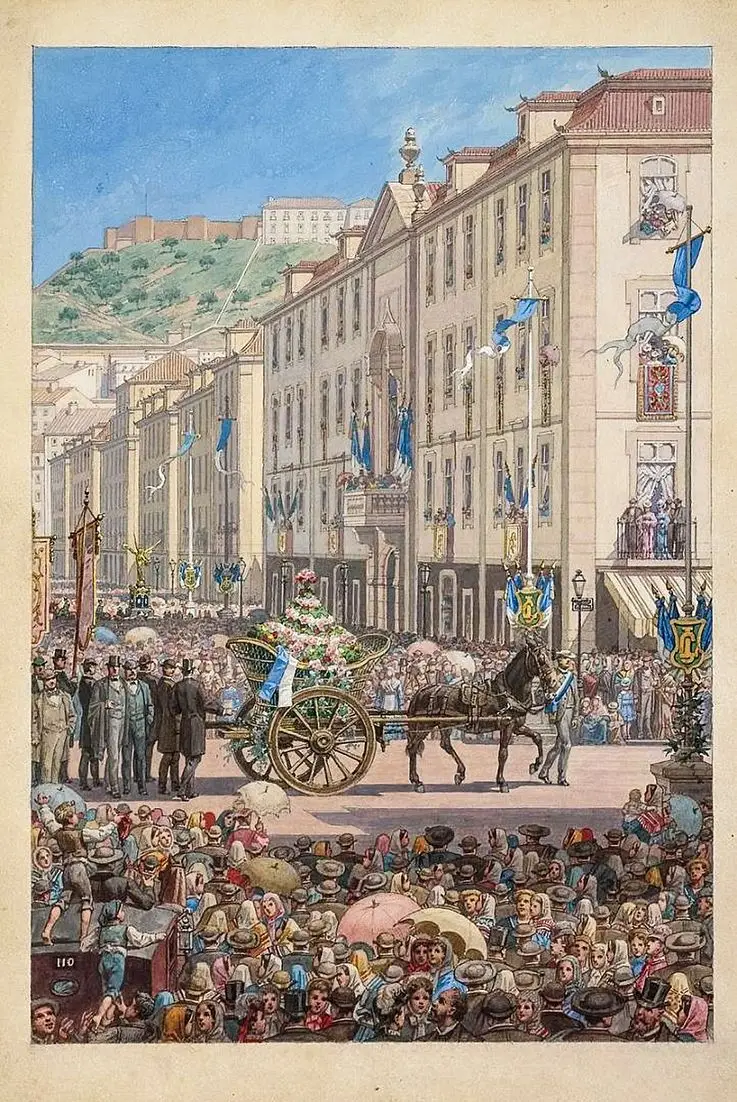 A 10 de junho de 1880, o pintor aragonês registou o cortejo cívico que percorreu as ruas de Lisboa