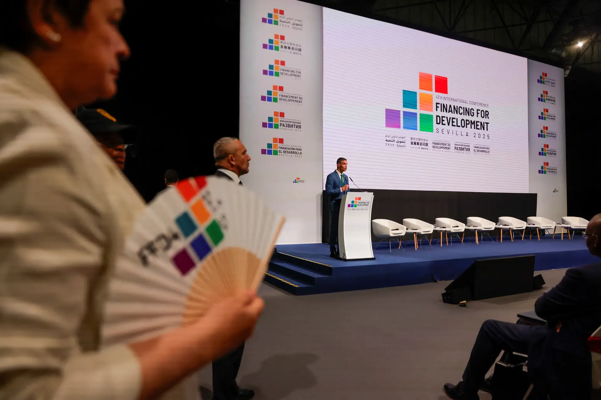 Pedro Sánchez na conferência da ONU em Sevilha
