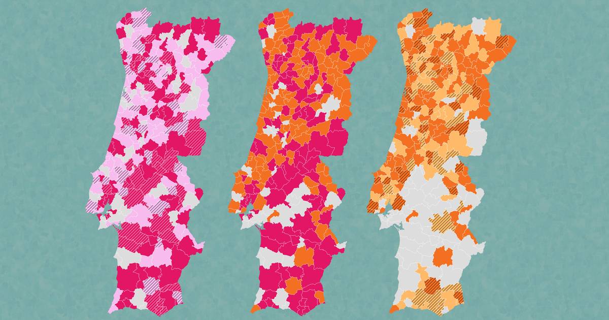 PS e PSD conquistaram 86% dos concelhos: cinco mapas e dois gráficos com os resultados dos dois partidos