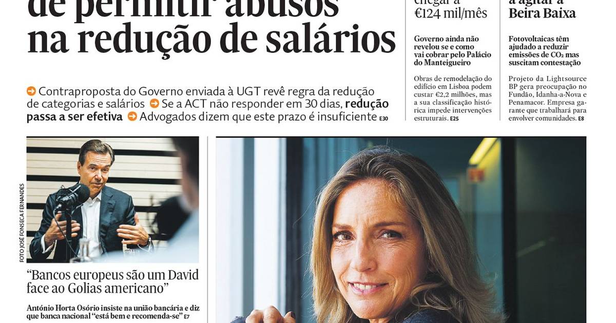 A 1ª página do Expresso Economia