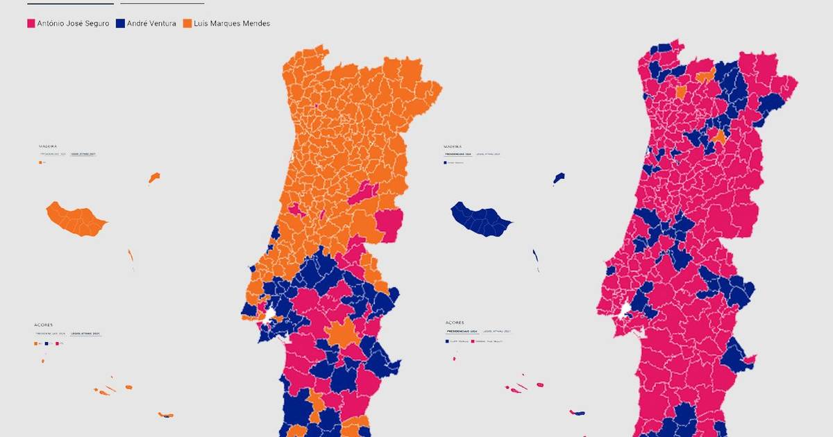 Quem ganhou em cada concelho: Seguro ganhou 160 à AD e 30 ao Chega, Ventura ganhou em 80 e toda a Madeira, Mendes só ganhou em três