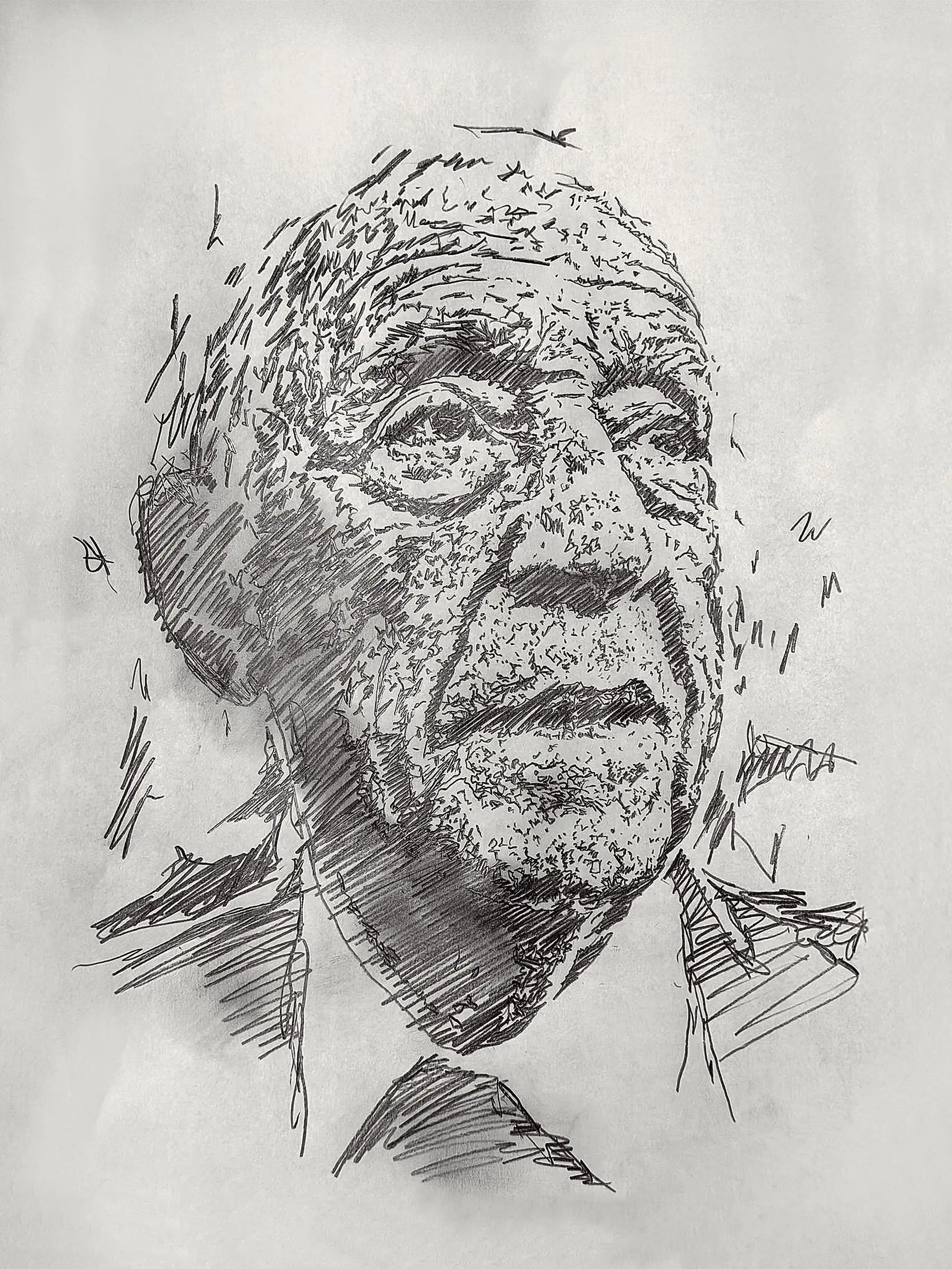 Desenho preparatório de Vhils para o retrato oficial de Marcelo Rebelo de Sousa 