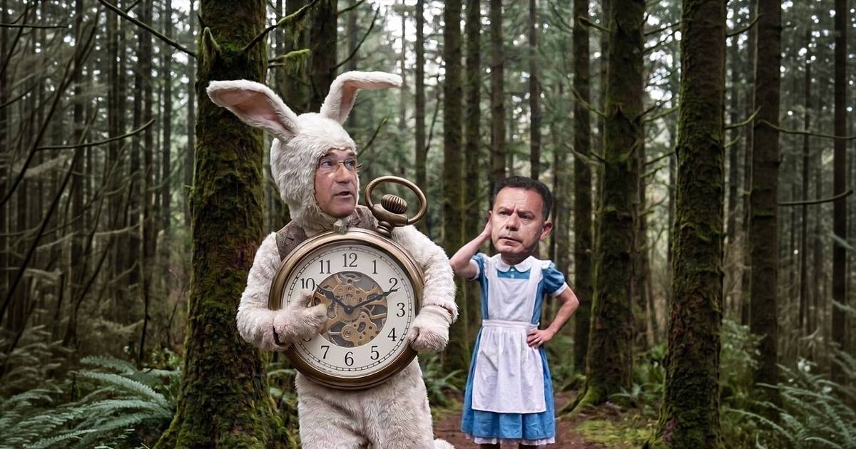 Hase drängt Luís im Wunderland