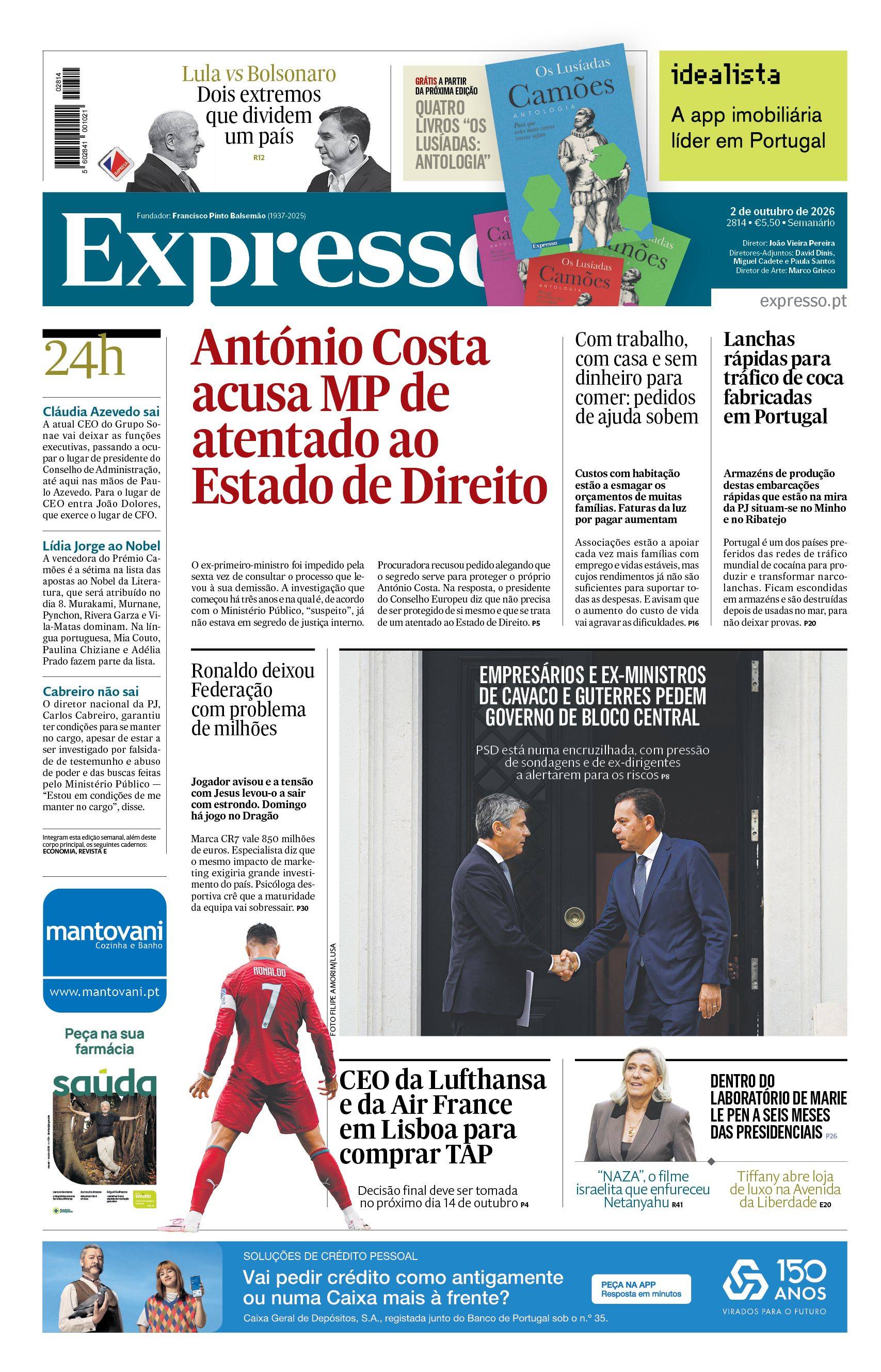 Última edição do Expresso, de sexta-feira, 2 de outubro de 2026