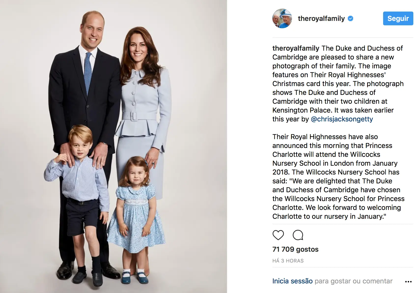 Duques de Cambridge já têm postal de Natal