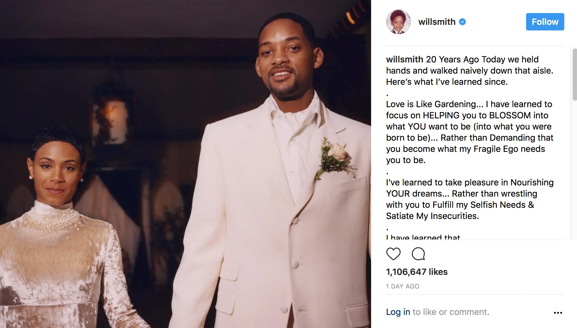 Will Smith celebra 20 anos de casamento com declaração à mulher