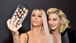 Kim Kardashian e Madonna com decotes generosos em evento de beleza