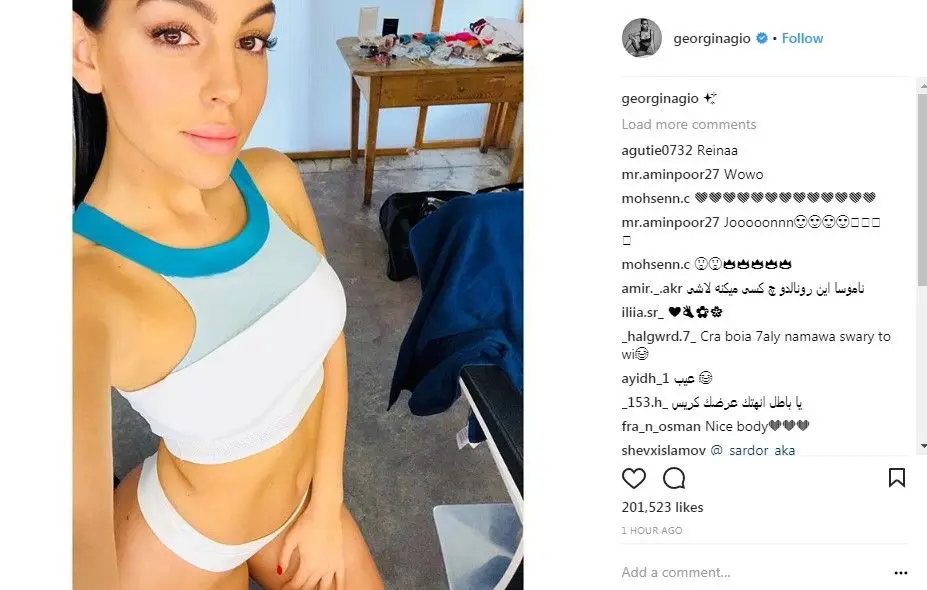Georgina Rodriguez em lingerie nas redes sociais