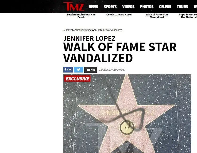 Jennifer Lopez: Estrela no passeio da fama vandalizada