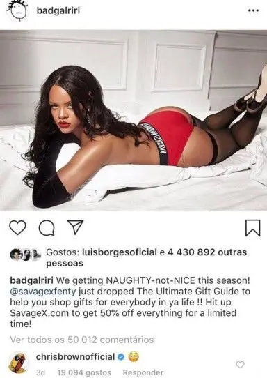 Fãs de Rihanna insultam Chris Brown depois de comentário do cantor em fotografia da artista