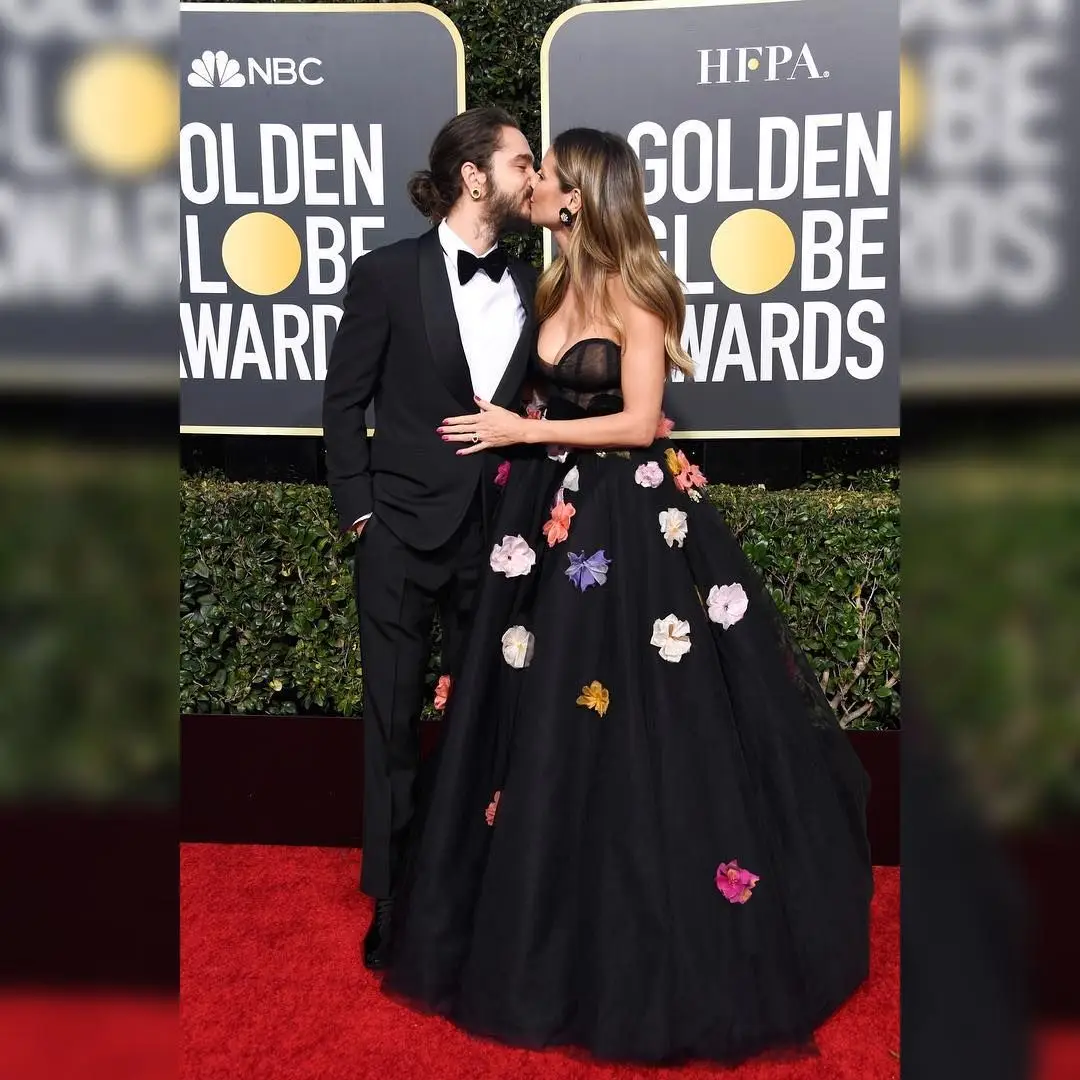 Noivos, Heidi Klum e Tom Kaulitz dão nas vistas na 'red carpet' dos Golden Globe Awards