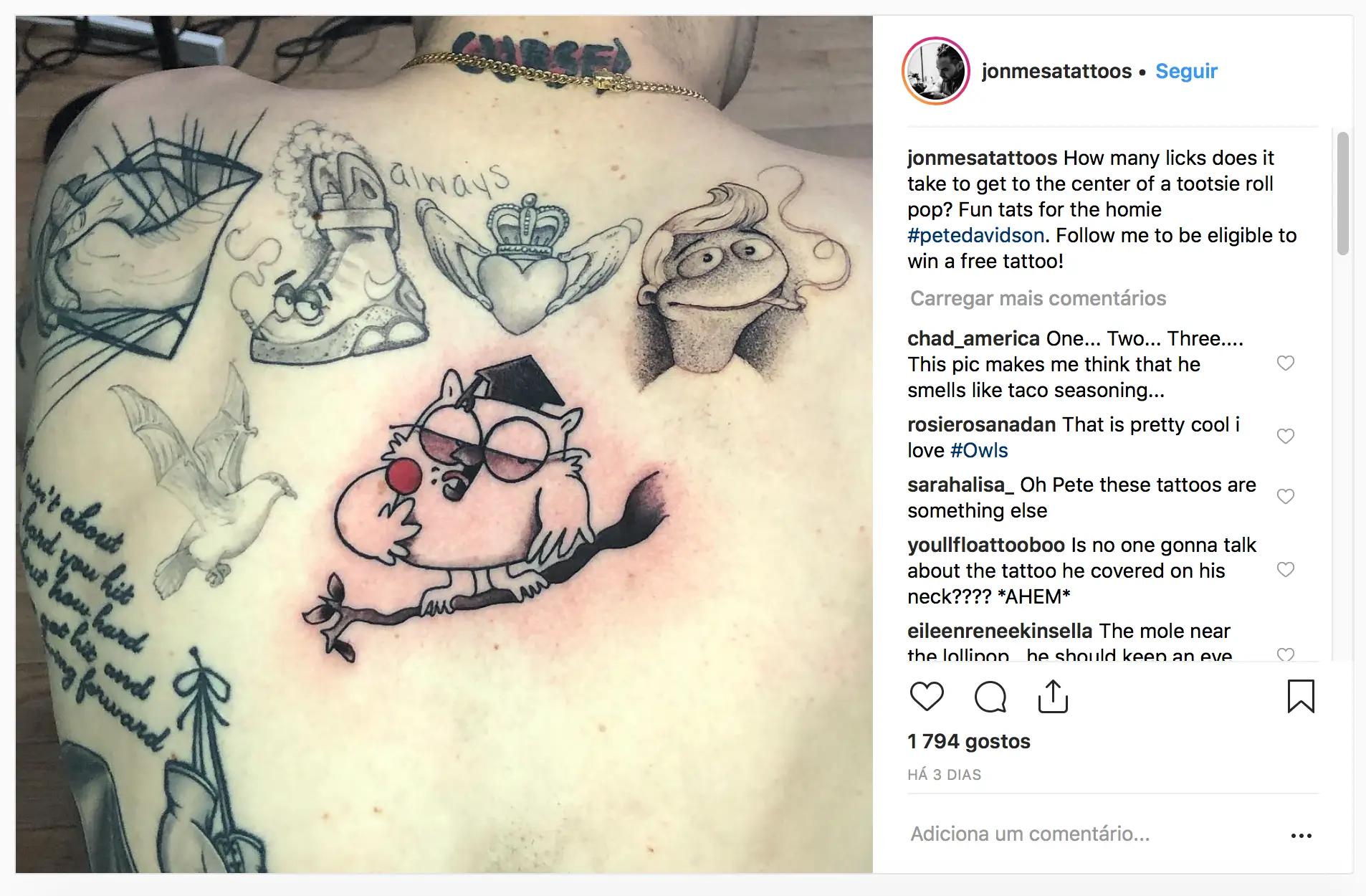 Pete Davidson cobre tatuagem para Ariana Grande: "Amaldiçoado"