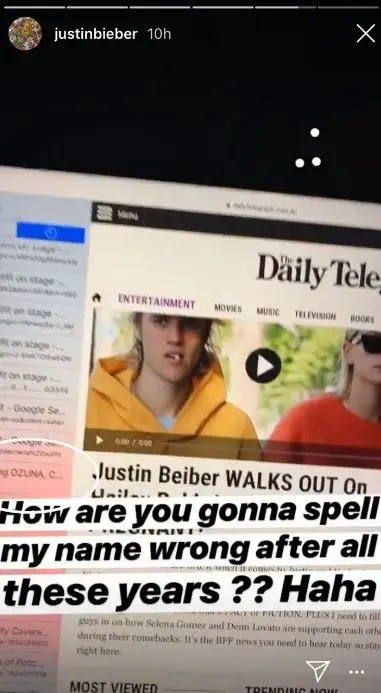 Fãs atentos descobrem vídeo de Selena Gomez no histórico de Justin Bieber e arrasam o cantor