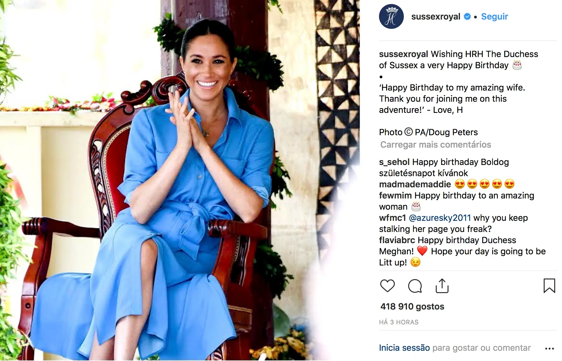 Harry deixa mensagem carinhosa de parabéns a Meghan Markle e derrete internet