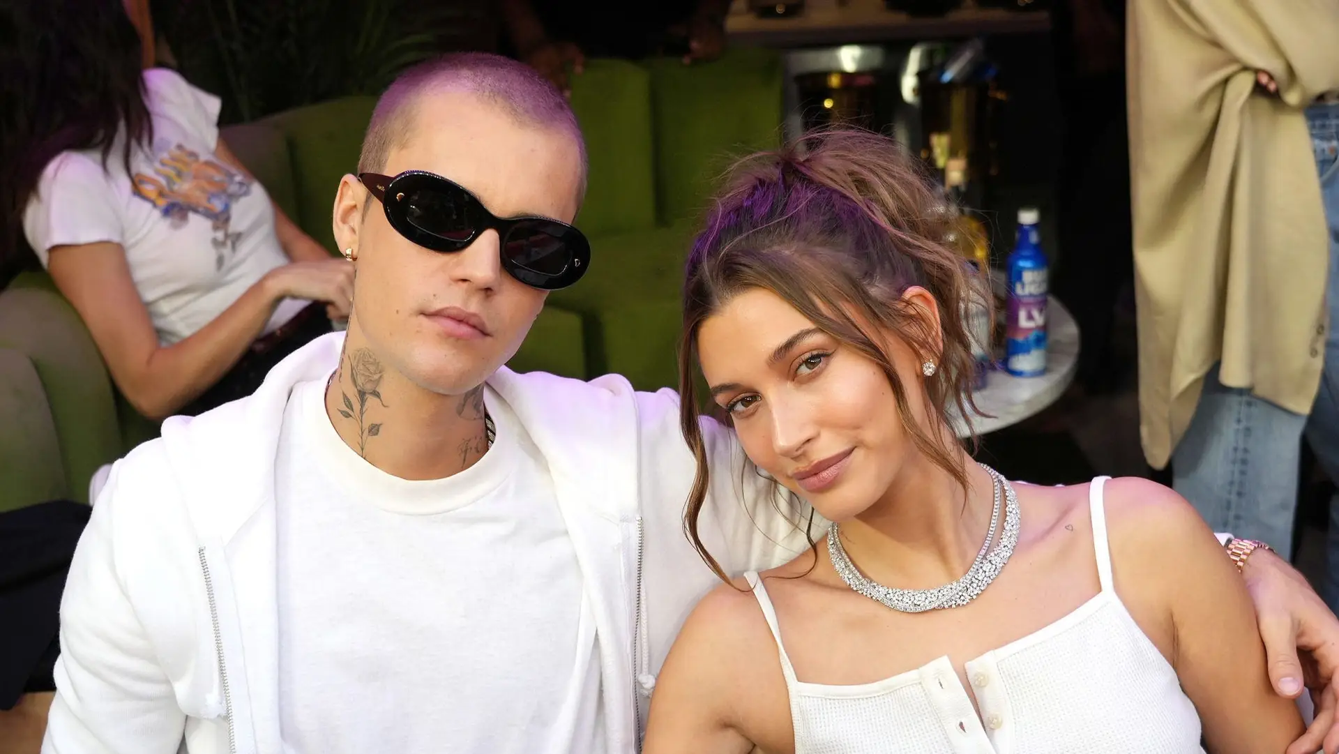INGLEWOOD, CALIFORNIA – FEBRUARY 13: Justin Bieber and Hailey Bieber attend Super Bowl LVI at SoFi Stadium on February 13, 2022 in Inglewood, California. (Photo by Kevin Mazur/Getty Images for Roc Nation)