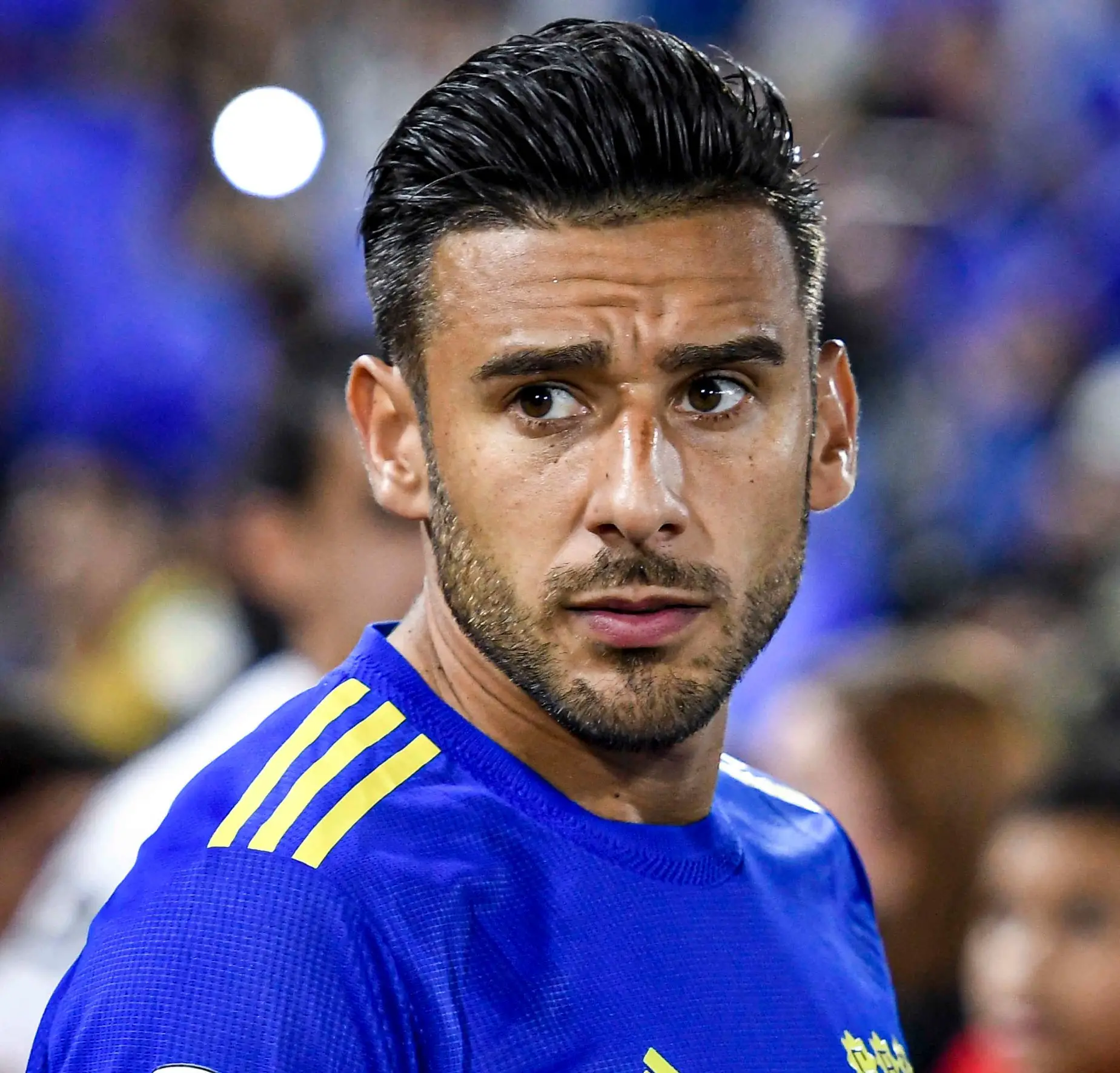 BUENOS AIRES, ARGENTINA – APRIL 12: Eduardo Salvio of Boca Juniors looks on before a match between Boca Juniors and Always Ready as part of Copa CONMEBOL Libertadores 2022 at Estadio Alberto J. Armando on April 12, 2022 in Buenos Aires, Argentina. (Photo by Marcelo Endelli/Getty Images)