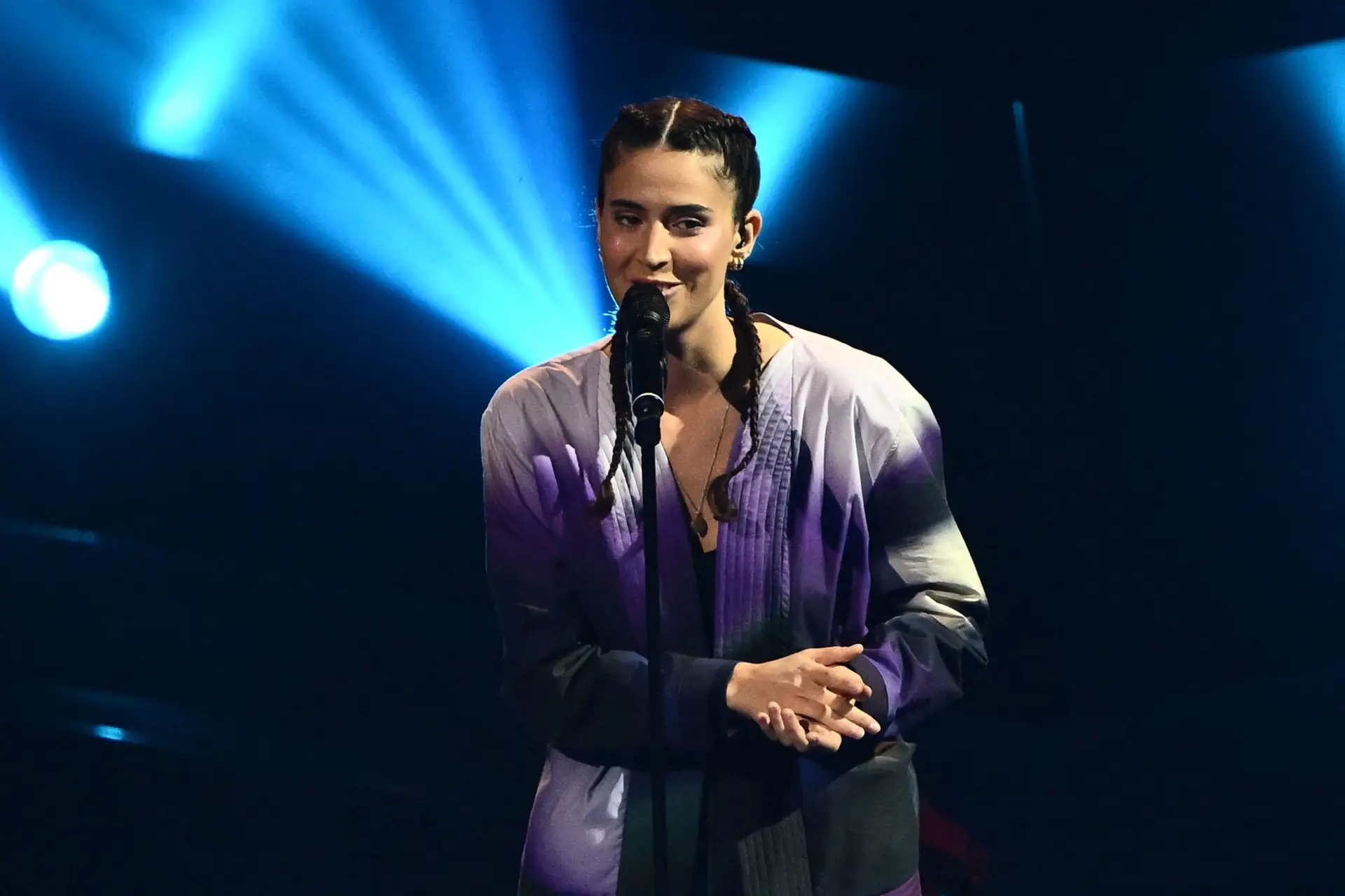 Singer Maro performs on behalf of Portugal during the first semifinal of the Eurovision Song contest 2022 on May 10, 2022 at the Palalpitour venue in Turin. (Photo by Marco BERTORELLO / AFP) (Photo by MARCO BERTORELLO/AFP via Getty Images)