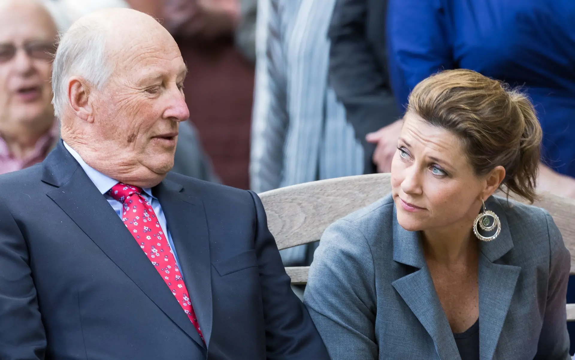 OSLO, NORWAY – JULY 04: King Harald of Norway and Princess Martha Louise of Norway attend the unveiling of Norwegian Trekking Association gift for The Queen of Norway 80th birthday on July 04, 2017 in Oslo, Norway (Photo by Nigel Waldron/ Getty Images)