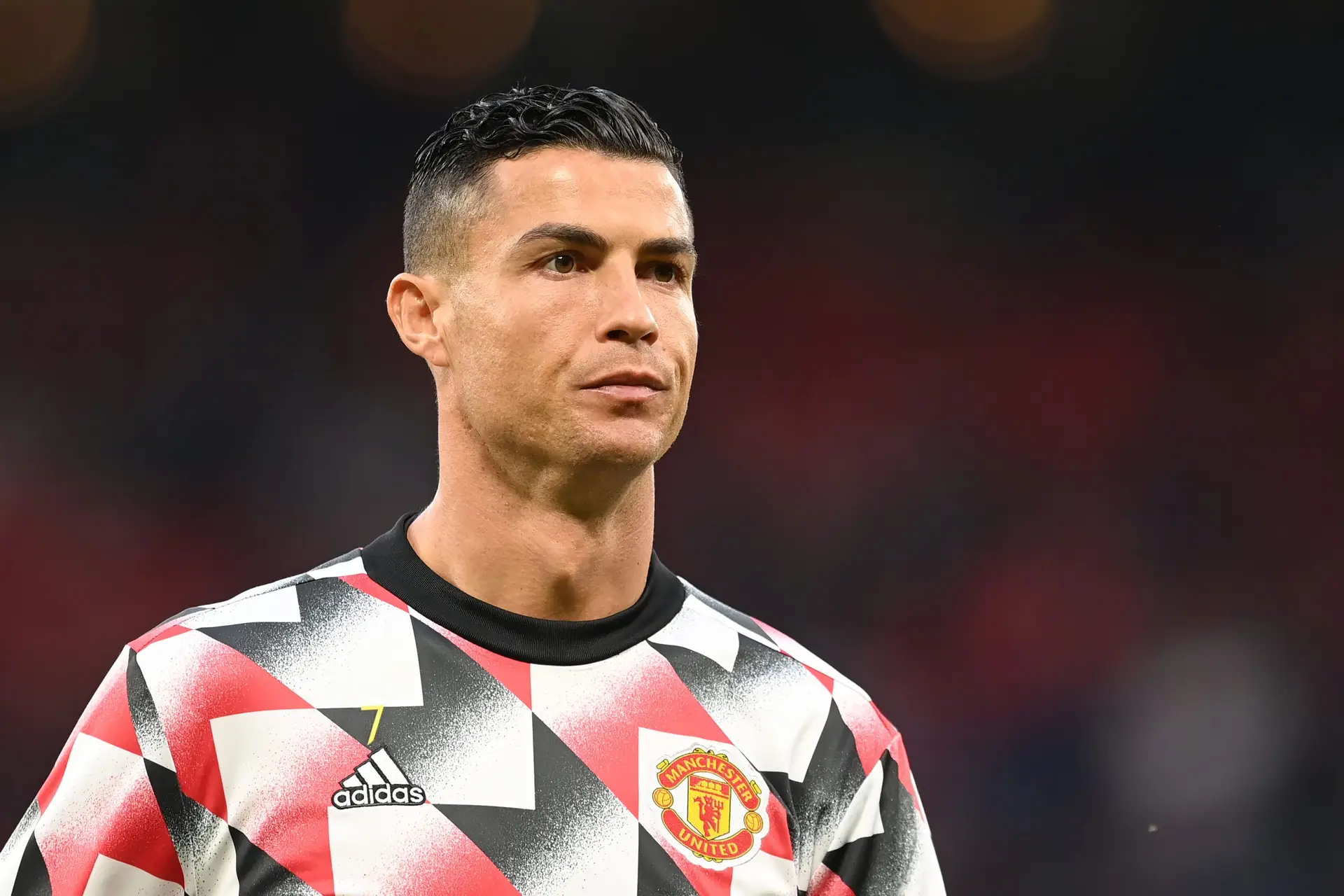 MANCHESTER, ENGLAND – AUGUST 22: Cristiano Ronaldo of Manchester United looks on before the Premier League match between Manchester United and Liverpool FC at Old Trafford on August 22, 2022 in Manchester, England. (Photo by Michael Regan/Getty Images)
