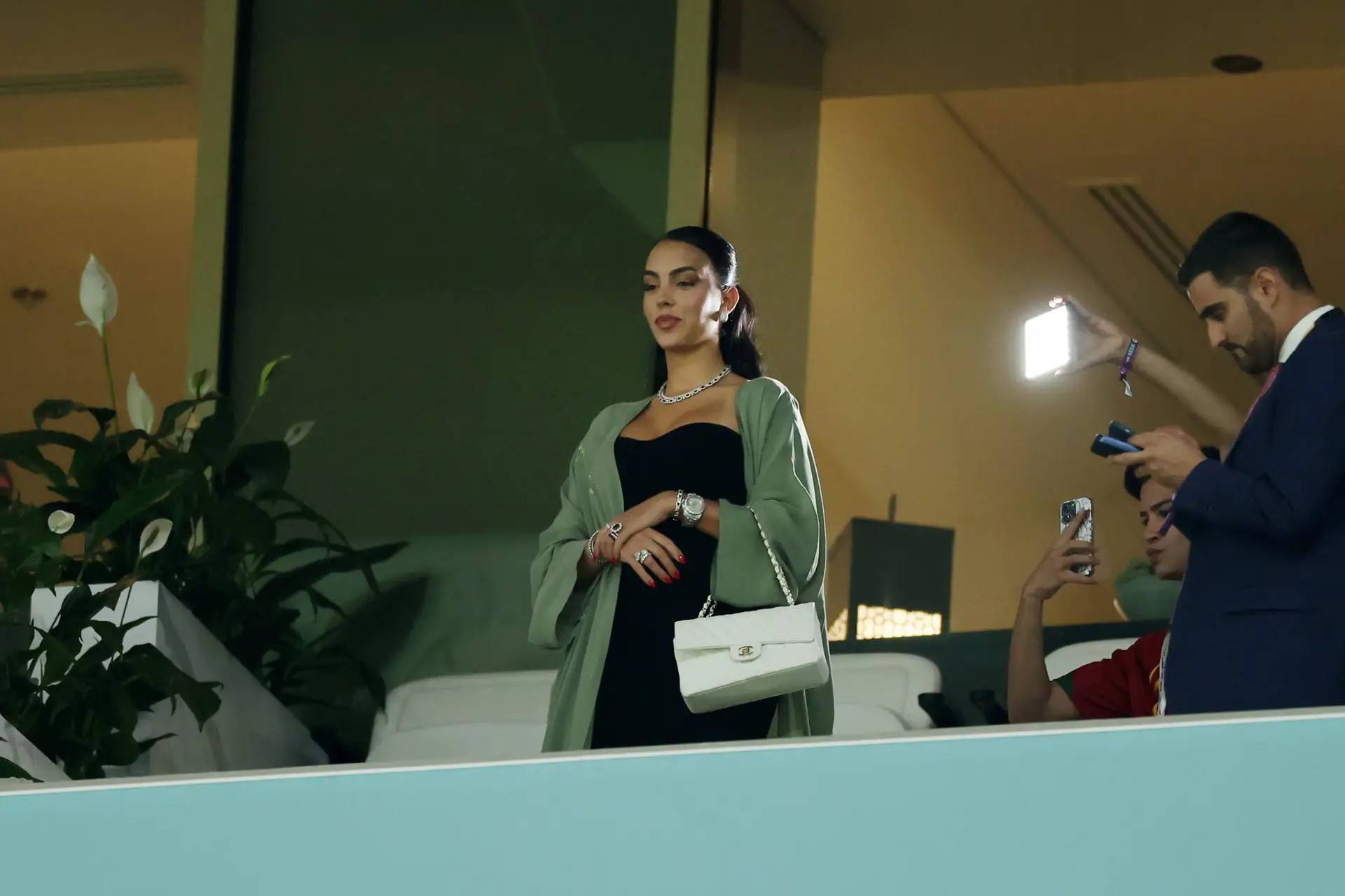 LUSAIL CITY, QATAR – DECEMBER 06: Georgina Rodriguez, partner of Cristiano Ronaldo of Portugal, looks on prior to the FIFA World Cup Qatar 2022 Round of 16 match between Portugal and Switzerland at Lusail Stadium on December 06, 2022 in Lusail City, Qatar. (Photo by Lars Baron/Getty Images)