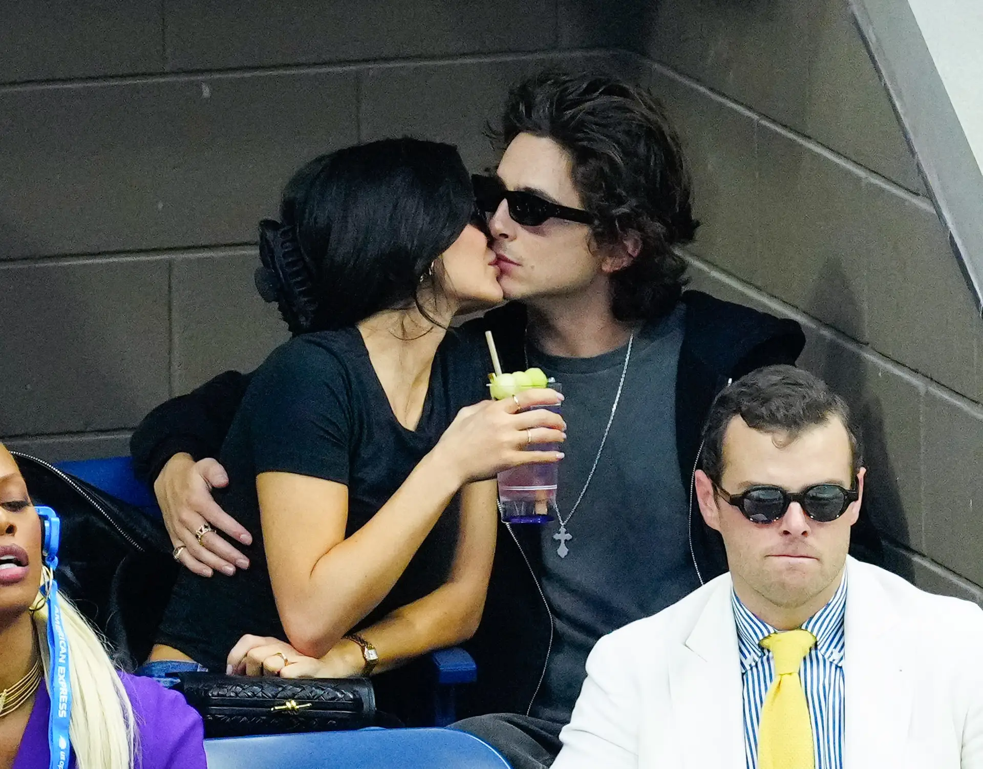 NEW YORK, NEW YORK – SEPTEMBER 10: Kylie Jenner and Timothée Chalamet are seen at the Final game with Novak Djokovic vs. Daniil Medvedev at the 2023 US Open Tennis Championships on September 10, 2023 in New York City. (Photo by Gotham/GC Images)