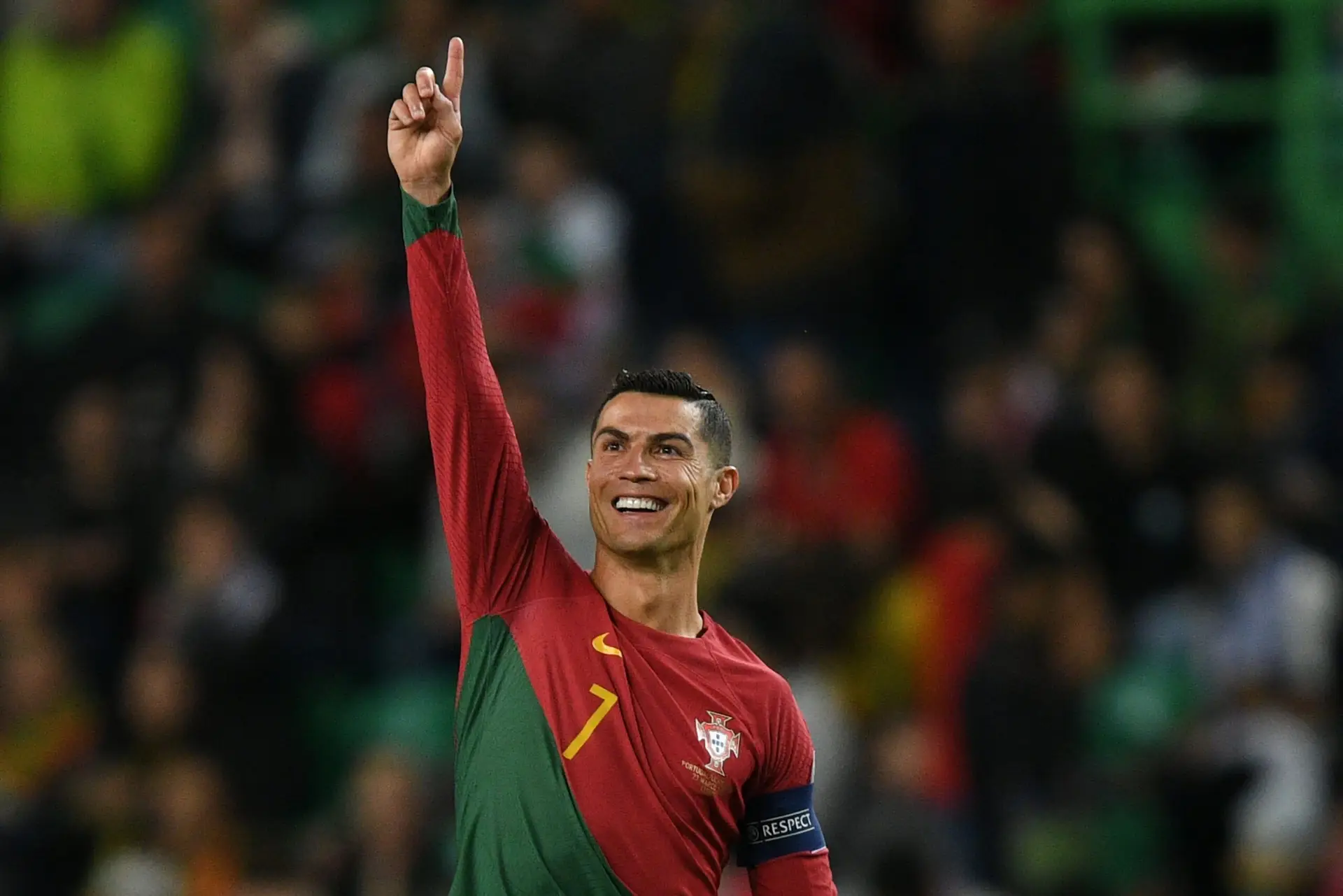 LISBON, PORTUGAL – MARCH 23: Cristiano Ronaldo of Portugal celebrates after Joao Cancelo of Portugal scores their sides first goal during the UEFA EURO 2024 qualifying round group J match between Portugal and Liechtenstein at Estadio Jose Alvalade on March 23, 2023 in Lisbon, Portugal. (Photo by Octavio Passos/Getty Images)