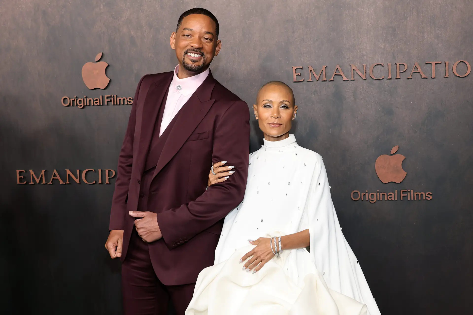 LOS ANGELES, CALIFORNIA – NOVEMBER 30: (L-R) Will Smith and Jada Pinkett Smith attend Apple Original Films’ “Emancipation” Los Angeles premiere at Regency Village Theatre on November 30, 2022 in Los Angeles, California. (Photo by Matt Winkelmeyer/Getty Images)