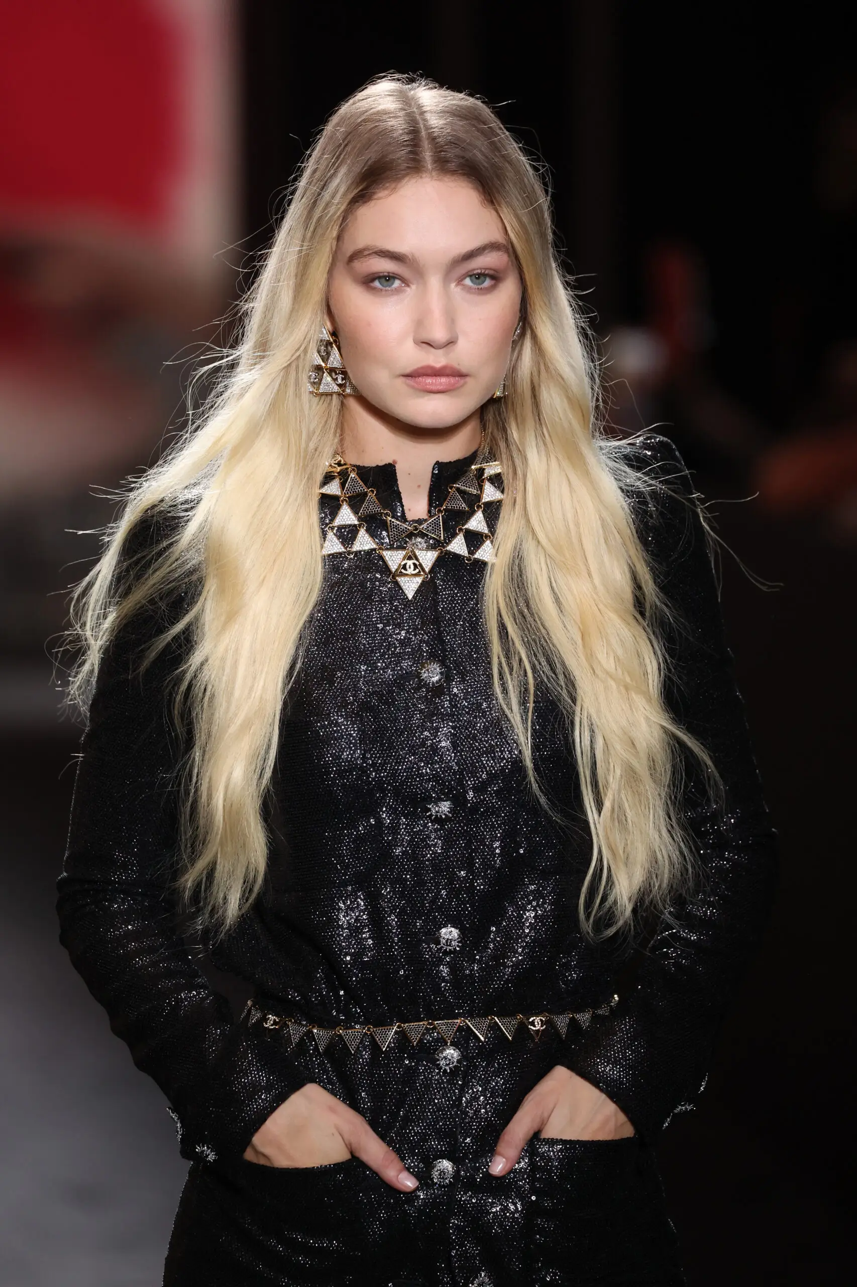 PARIS, FRANCE – OCTOBER 03: (EDITORIAL USE ONLY – For Non-Editorial use please seek approval from Fashion House) Gigi Hadid walks the runway during the Chanel Womenswear Spring/Summer 2024 show as part of Paris Fashion Week on October 03, 2023 in Paris, France. (Photo by Pascal Le Segretain/Getty Images)