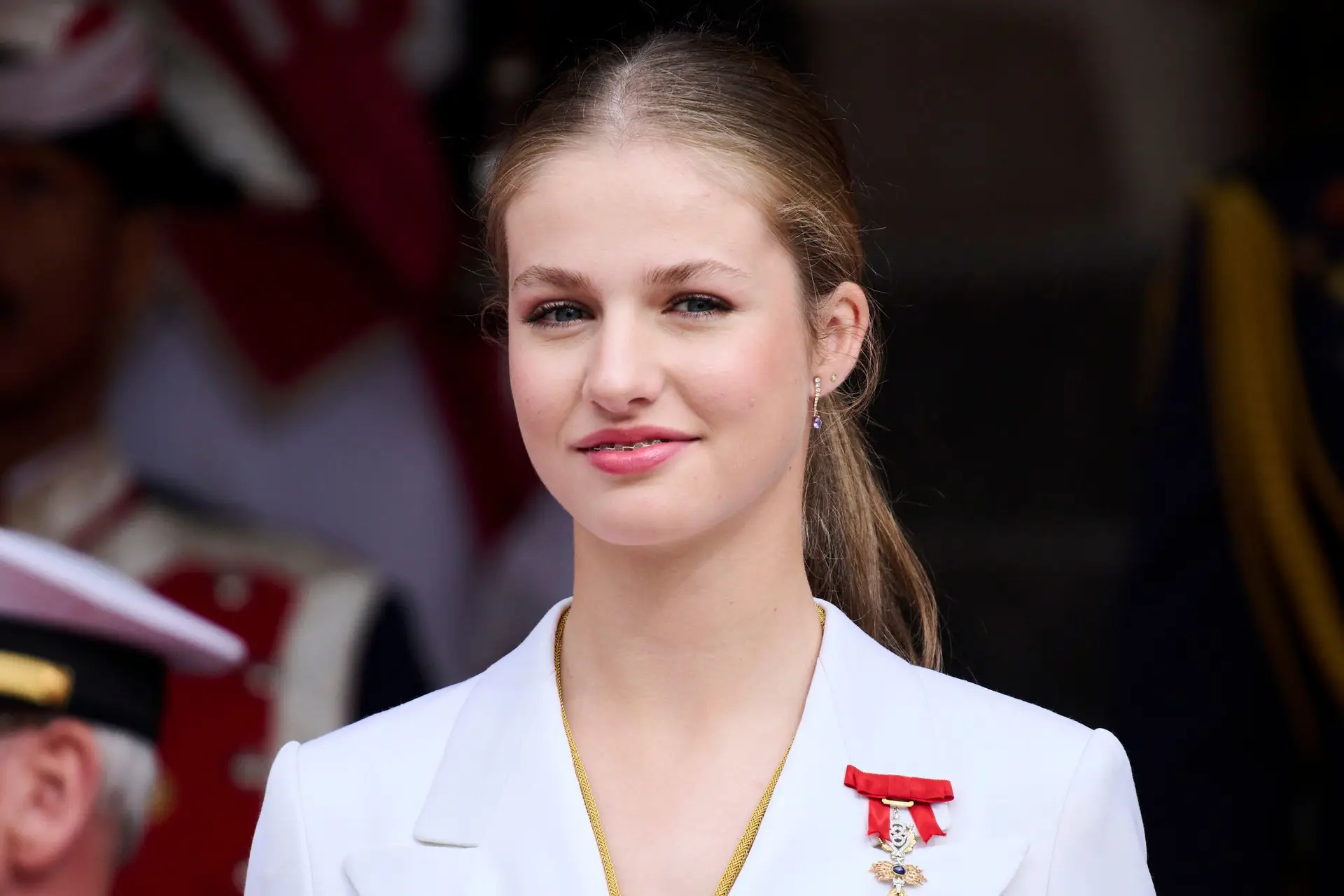 MADRID, SPAIN – OCTOBER 31: Crown Princess Leonor of Spain watches a military parade afer the ceremony of Crown Princess Leonor swearing allegiance to the Spanish constitution at the Spanish Parliament on the day of her 18th birthday onOctober 31, 2023 in Madrid, Spain.