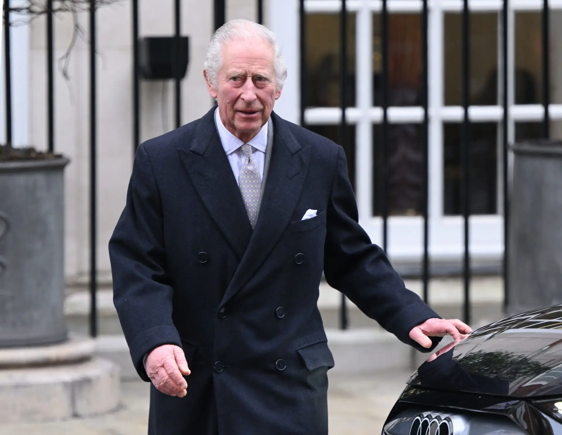 LONDON, ENGLAND – JANUARY 29: King Charles III leaves The London Clinic on January 29, 2024 in London, England. The King has been receiving treatment for an enlarged prostate, spending three nights at the London Clinic and visited daily by his wife Queen Camilla. (Photo by Karwai Tang/WireImage)