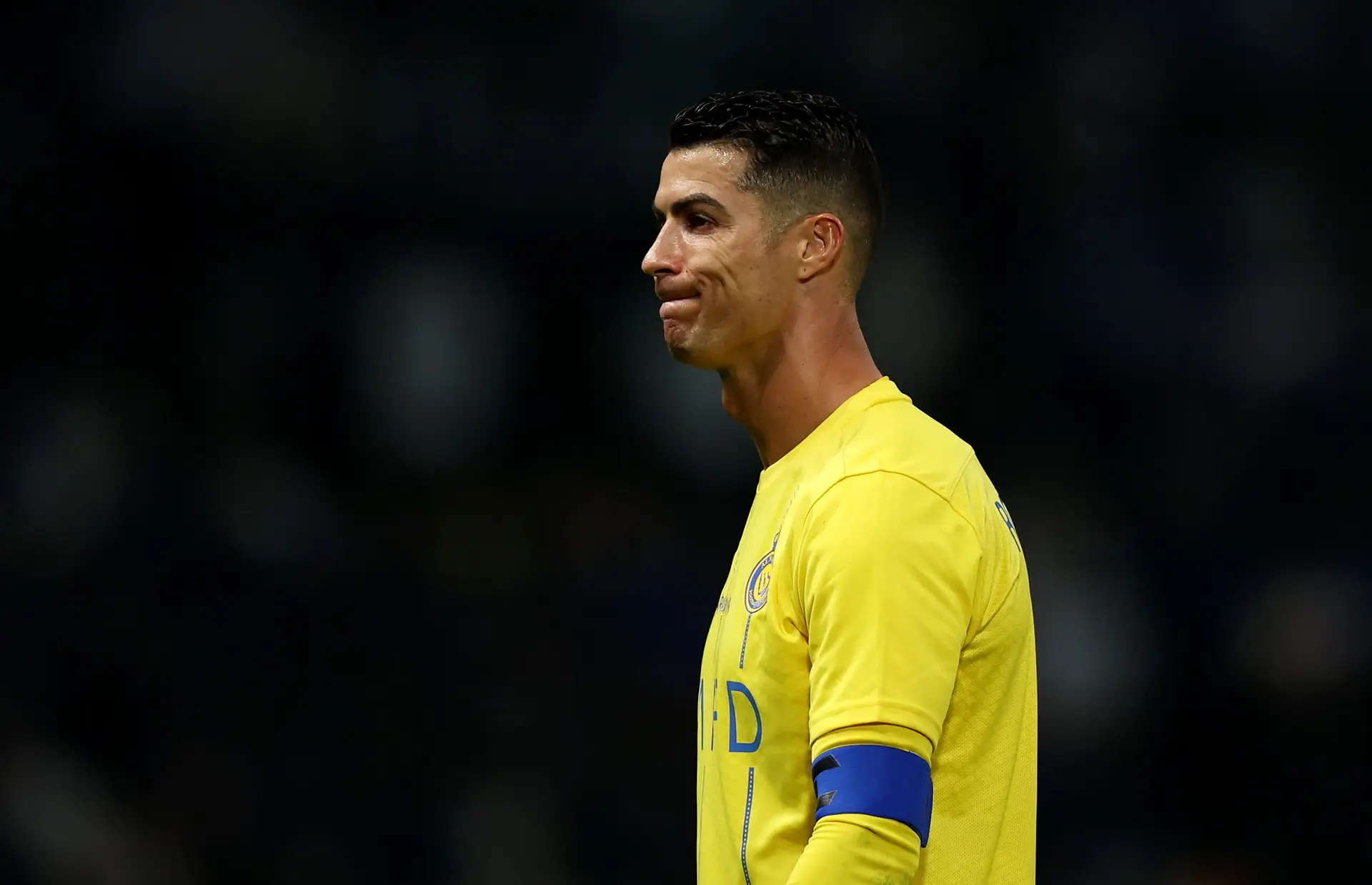 RIYADH, SAUDI ARABIA – FEBRUARY 08: Cristiano Ronaldo of Al-Nassr reacts during the Riyadh Season Cup Final match between Al Hilal and Al-Nassr at Kingdom Arena on February 08, 2024 in Riyadh, Saudi Arabia. (Photo by Yasser Bakhsh/Getty Images)
