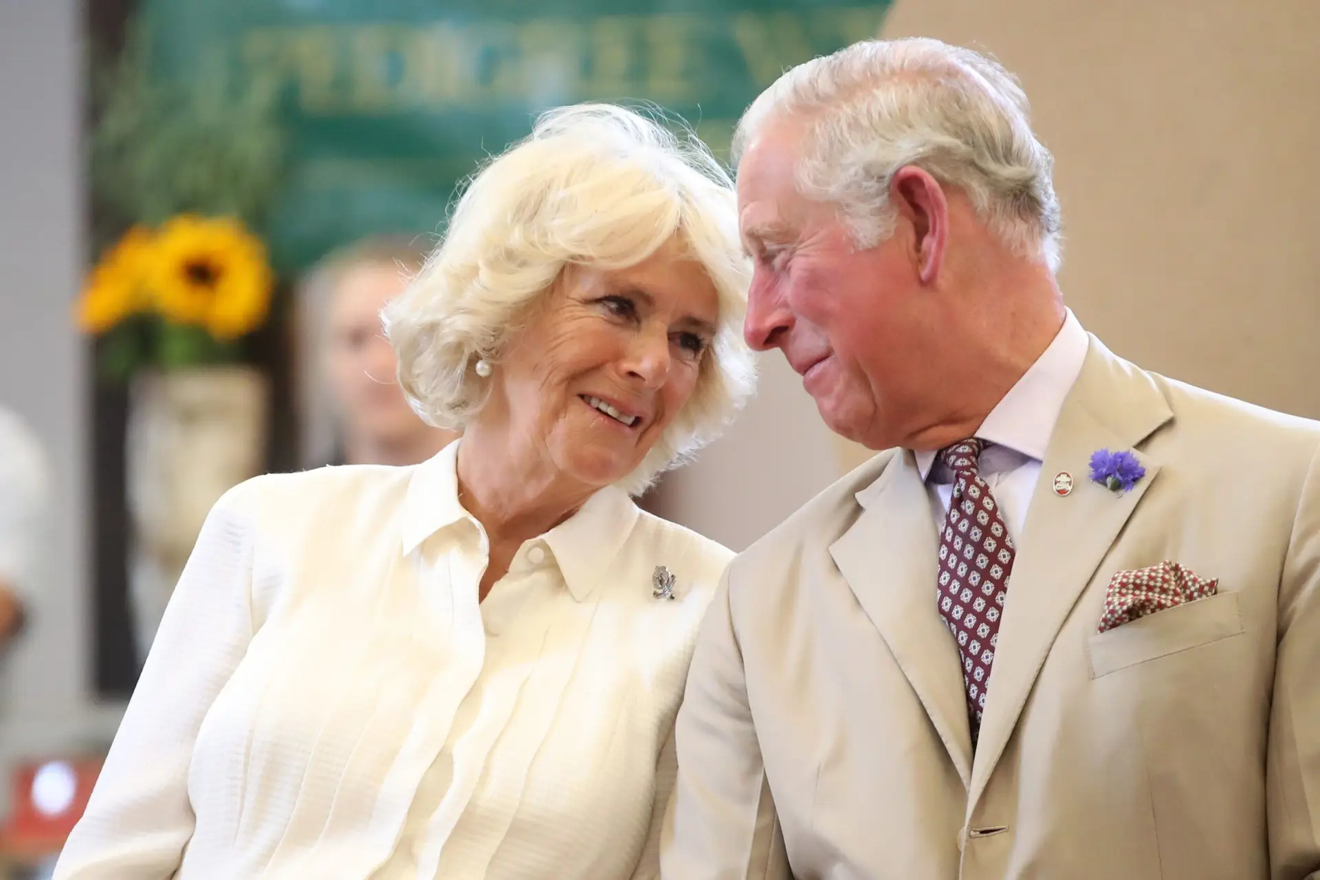 BUILTH WELLS, WALES – JULY 04: Prince Charles, Prince of Wales and Camilla, Duchess of Cornwall look at eachother as they reopen the newly-renovated Edwardian community hall The Strand Hall during day three of a visit to Wales on July 4, 2018 in Builth Wells, Wales. (Photo by Chris Jackson/Getty Images)