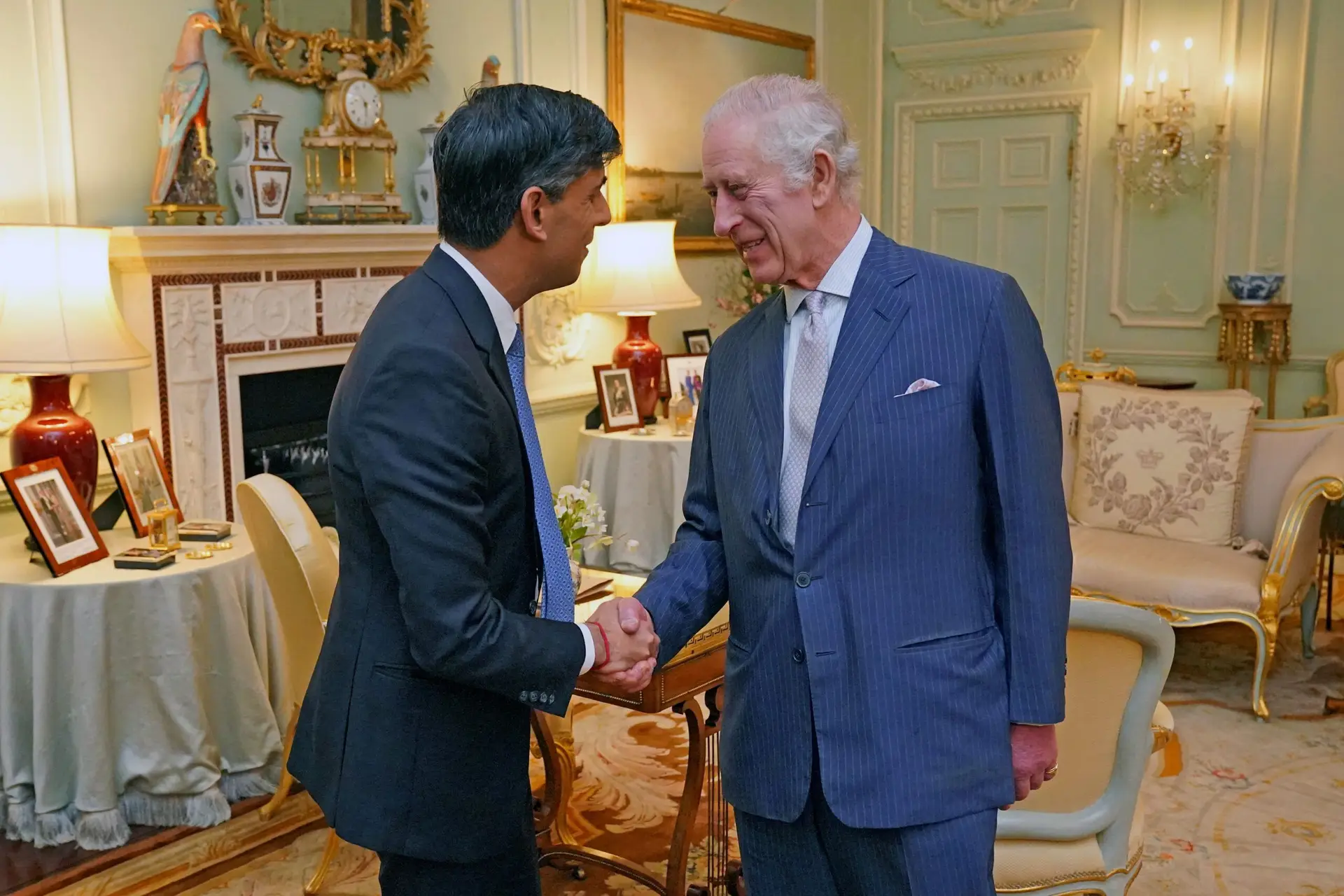 LONDON, ENGLAND – FEBRUARY 21: King Charles III meets with Prime Minister Rishi Sunak at Buckingham Palace for their first in-person audience since the King’s diagnosis with cancer on February 21, 2024 in London, England. (Photo by Jonathan Brady – WPA Pool/Getty Images)