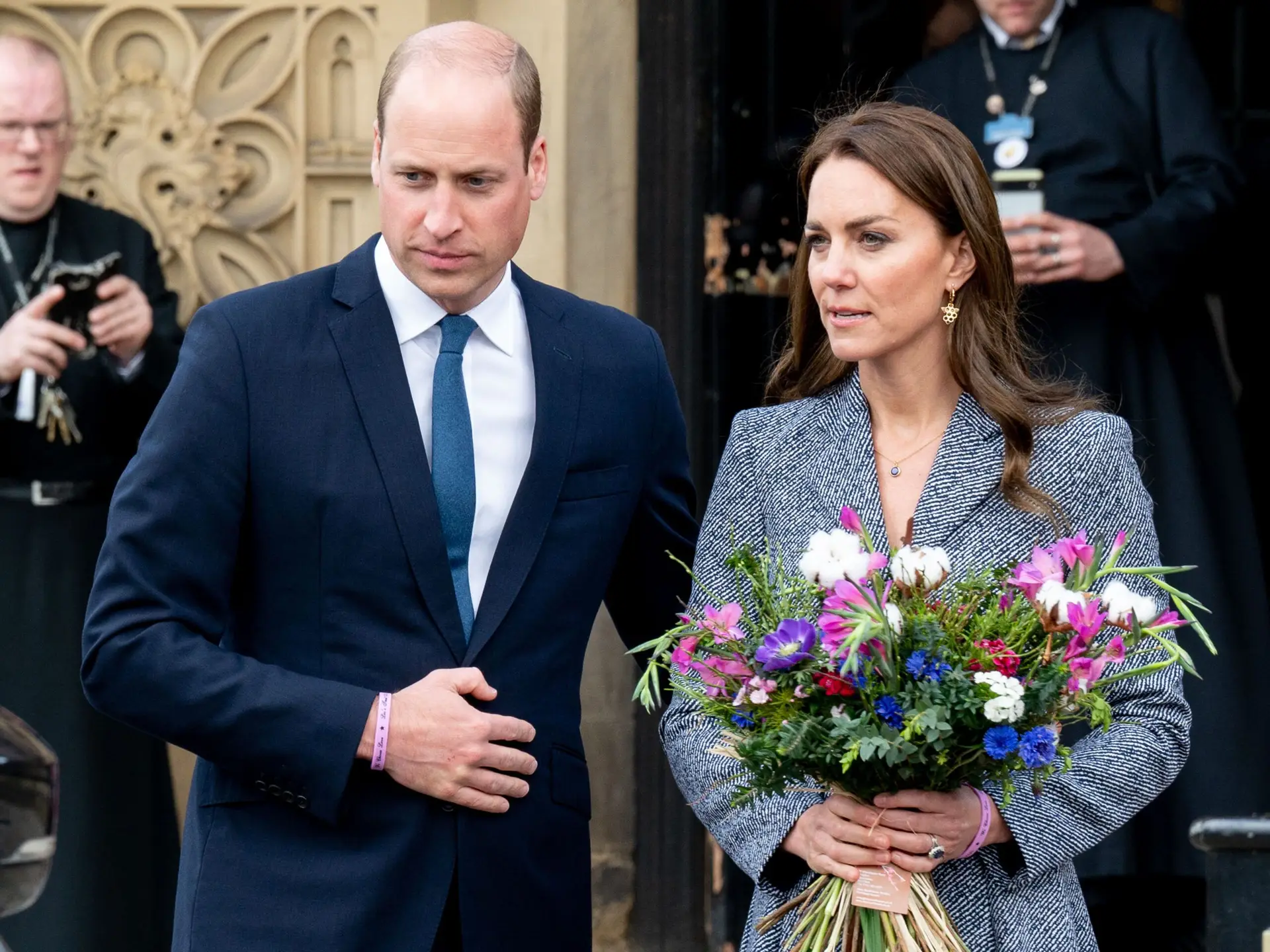 MANCHESTER, ENGLAND – MAY 10: Prince William, Duke of Cambridge and Catherine, Duchess Of Cambridge arrive at Manchester Cathedral on May 10, 2022 in Manchester, England. The Glade of Light Memorial commemorates the victims of the terrorist attack that took place after an Ariana Grande concert at Manchester Arena on May 22, 2017. (Photo by Shirlaine Forrest/Getty Images)