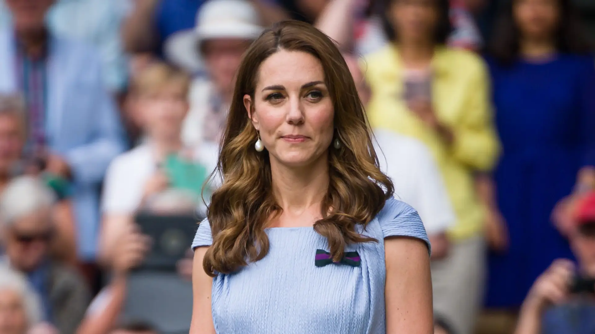 LONDON, ENGLAND – JULY 14: Catherine Duchess of Cambridge looks on after the Men’s Singles final between Novak Djokovic of Serbia and Roger Federer of Switzerland during Day thirteen of The Championships – Wimbledon 2019 at All England Lawn Tennis and Croquet Club on July 14, 2019 in London, England. (Photo by Andy Cheung/Getty Images)