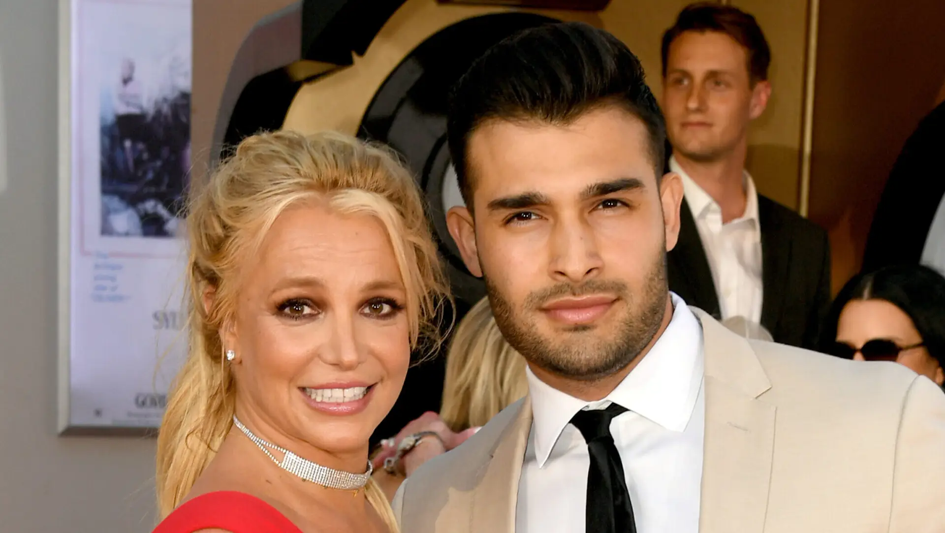 HOLLYWOOD, CALIFORNIA – JULY 22: Britney Spears (L) and Sam Asghari arrive at the premiere of Sony Pictures’ “One Upon A Time…In Hollywood” at the Chinese Theatre on July 22, 2019 in Hollywood, California. (Photo by Kevin Winter/Getty Images)