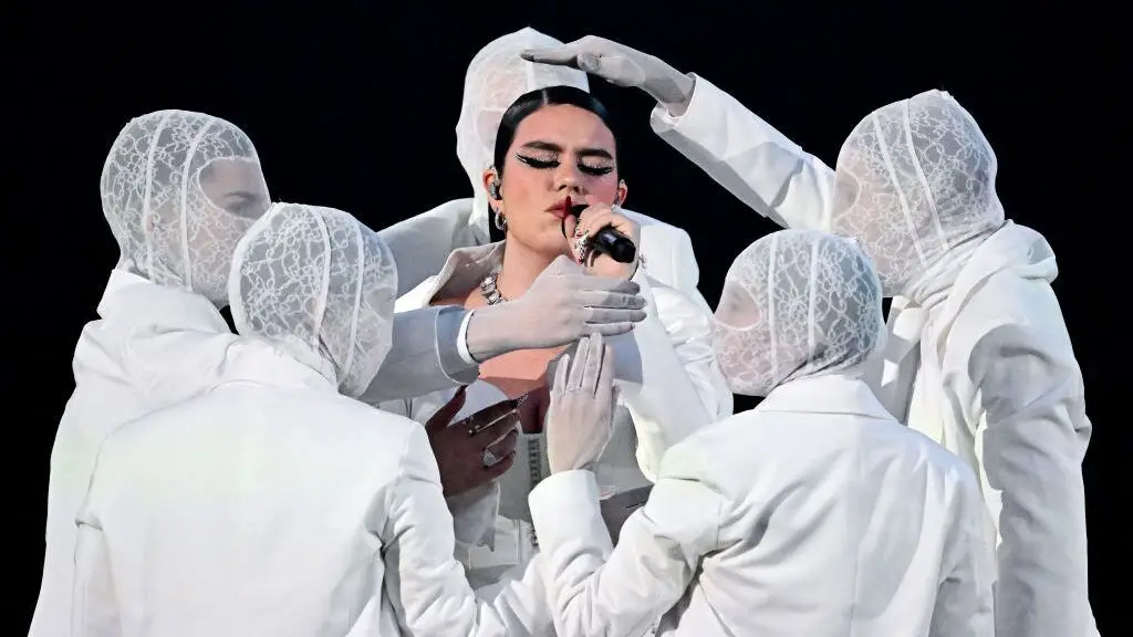 Portuguese singer Iolanda Costa aka iolanda representing Portugal with the song “Grito” performs during the final of the 68th Eurovision Song Contest (ESC) 2024 on May 11, 2024 at the Malmo Arena in Malmo, Sweden. (Photo by Tobias SCHWARZ / AFP) (Photo by TOBIAS SCHWARZ/AFP via Getty Images)