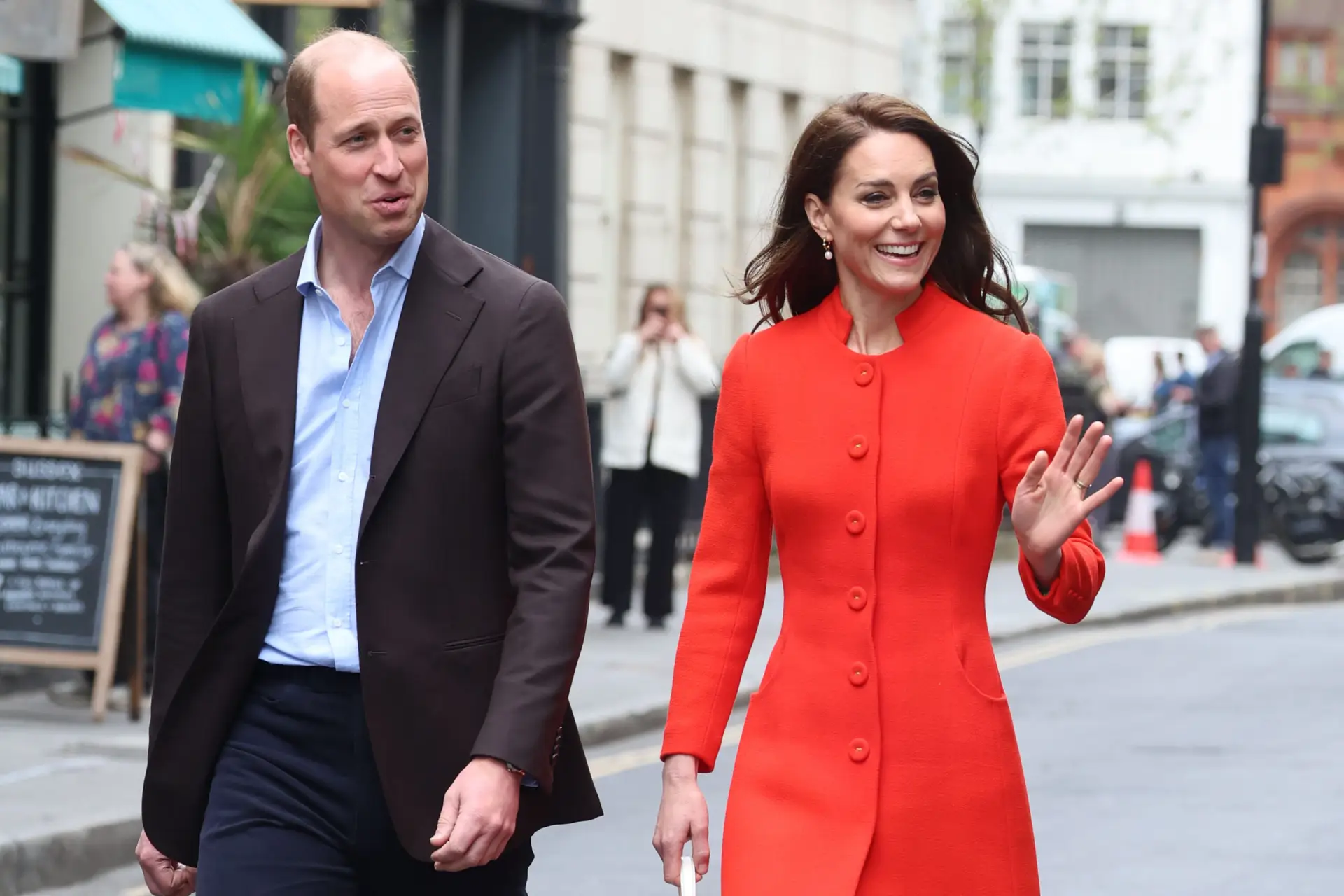 LONDON, ENGLAND – MAY 04: Prince William, Prince of Wales and Catherine, Princess of Wales arrive for their visit to Soho on May 4, 2023 in London, England. (Photo by Chris Jackson/Getty Images)