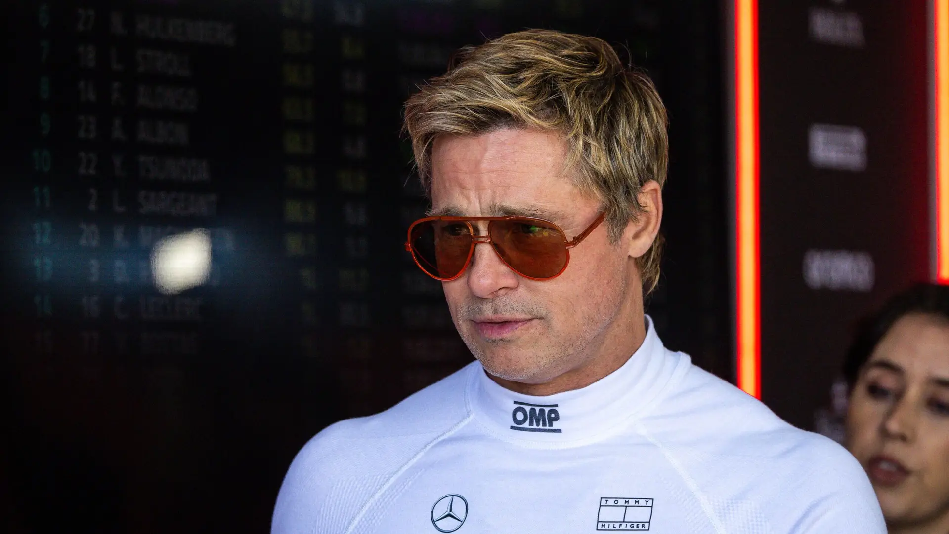 NORTHAMPTON, ENGLAND – JULY 7: Actor Brad Pitt in the paddock after the F1 Grand Prix of Great Britain at Silverstone Circuit on July 7, 2024 in Northampton, England. (Photo by Jayce Illman/Getty Images)