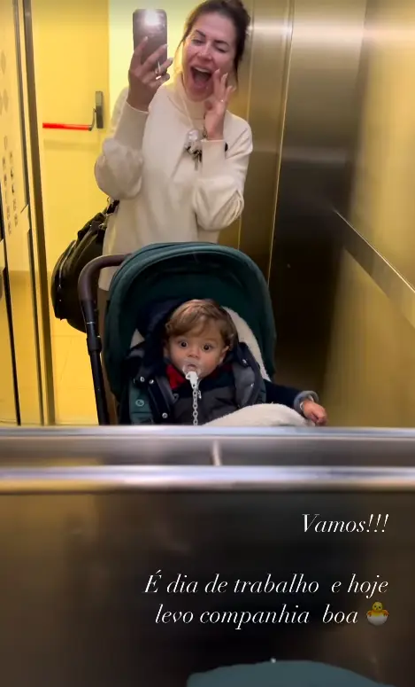 Dânia Neto leva o filho para o trabalho e revela imagens únicas: “Companhia boa”