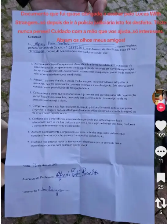 Idoso alega ter sido enganado por Lucas With Strangers. Influencer já reagiu 