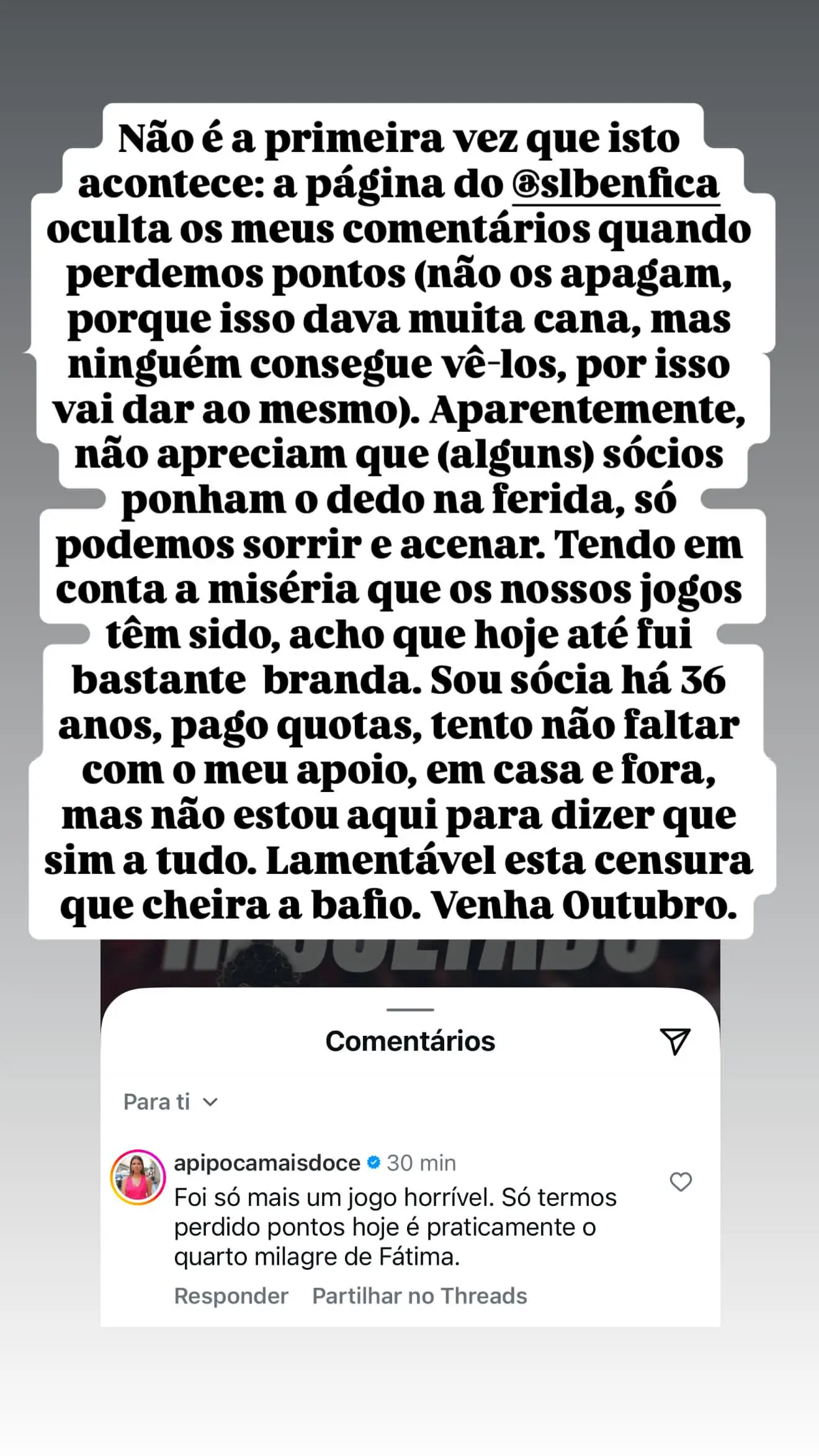 Ana Garcia Martins deixa críticas às redes sociais do Benfica: "Lamentável esta censura que cheira a bafio"